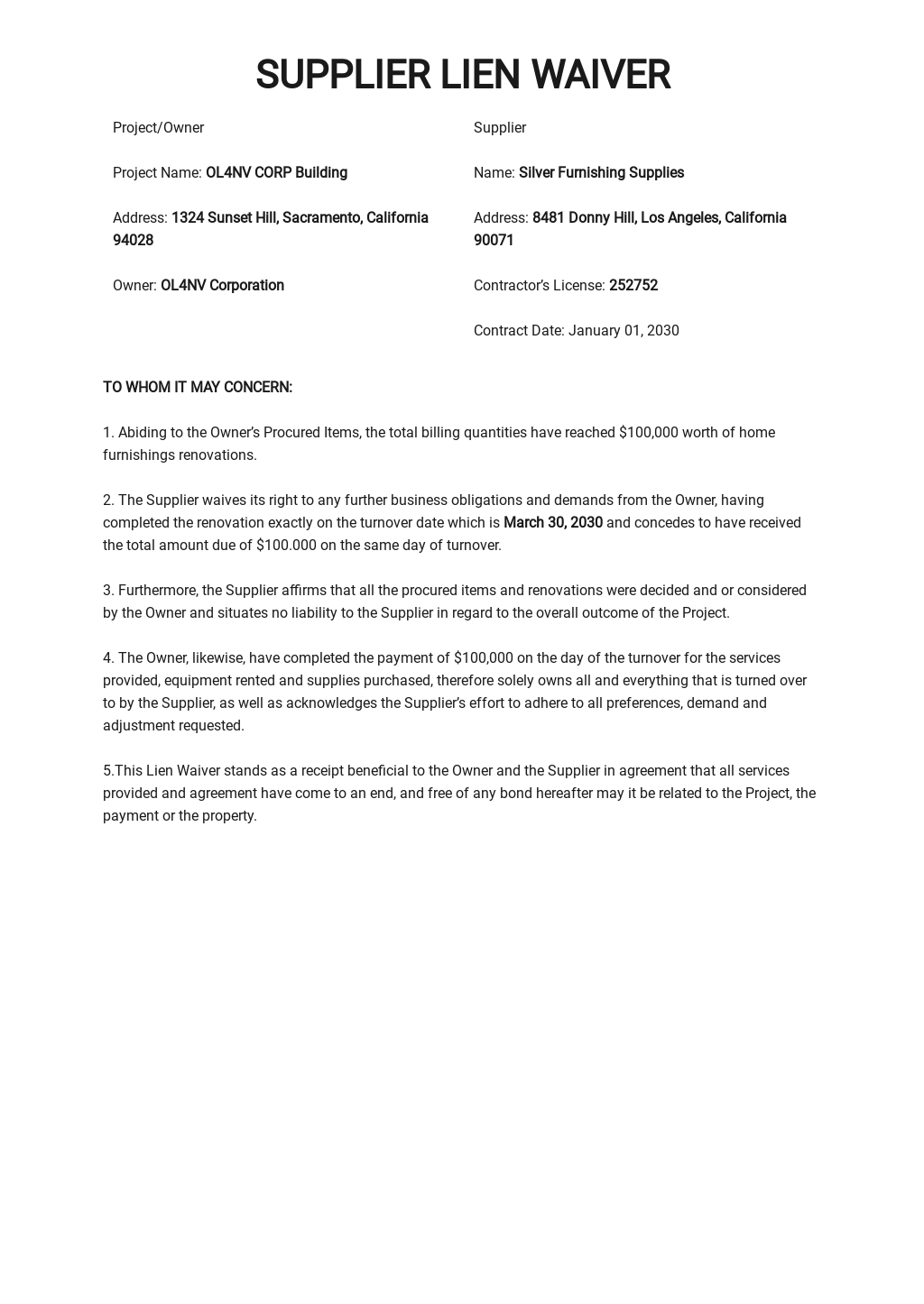 Lien Waiver Form Template In Word Google Docs Download Template