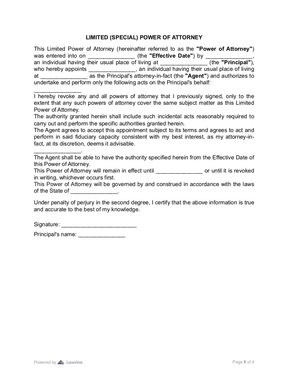 Limited Special Power Of Attorney Template Lawrina