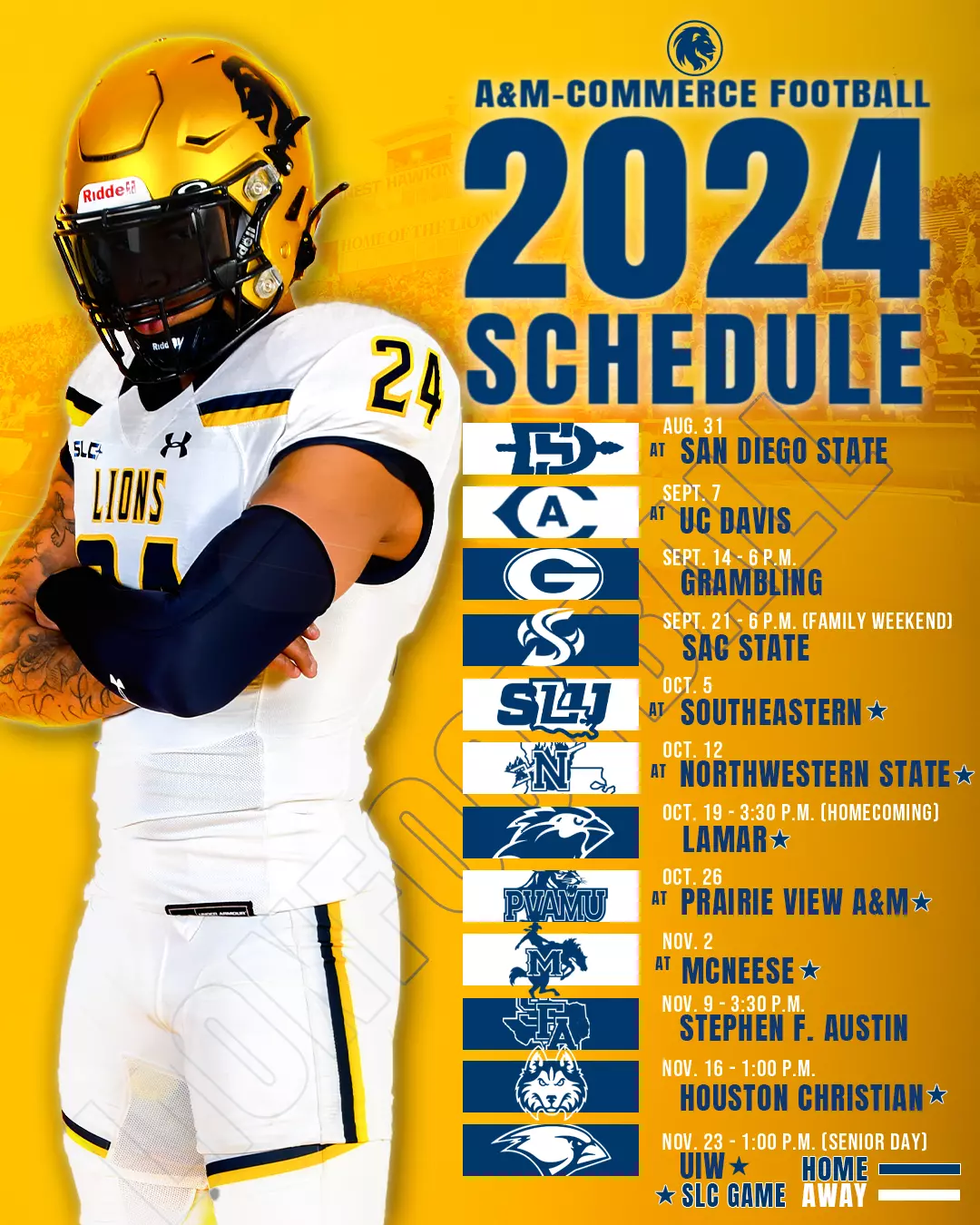 Lion Football Releases Revised 2024 Schedule East Texas A M University Athletics