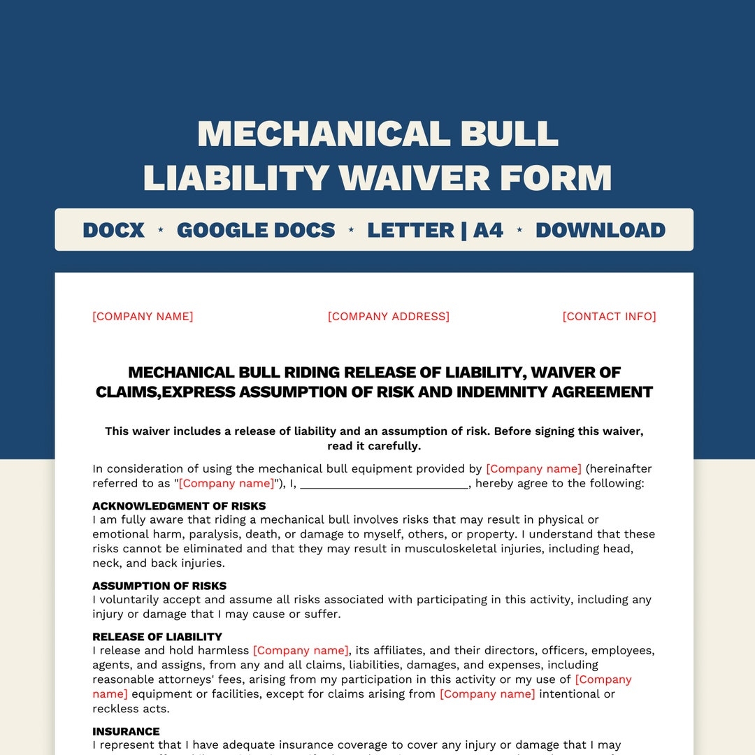 Printable Generic Motorcycle Ride Waiver Form