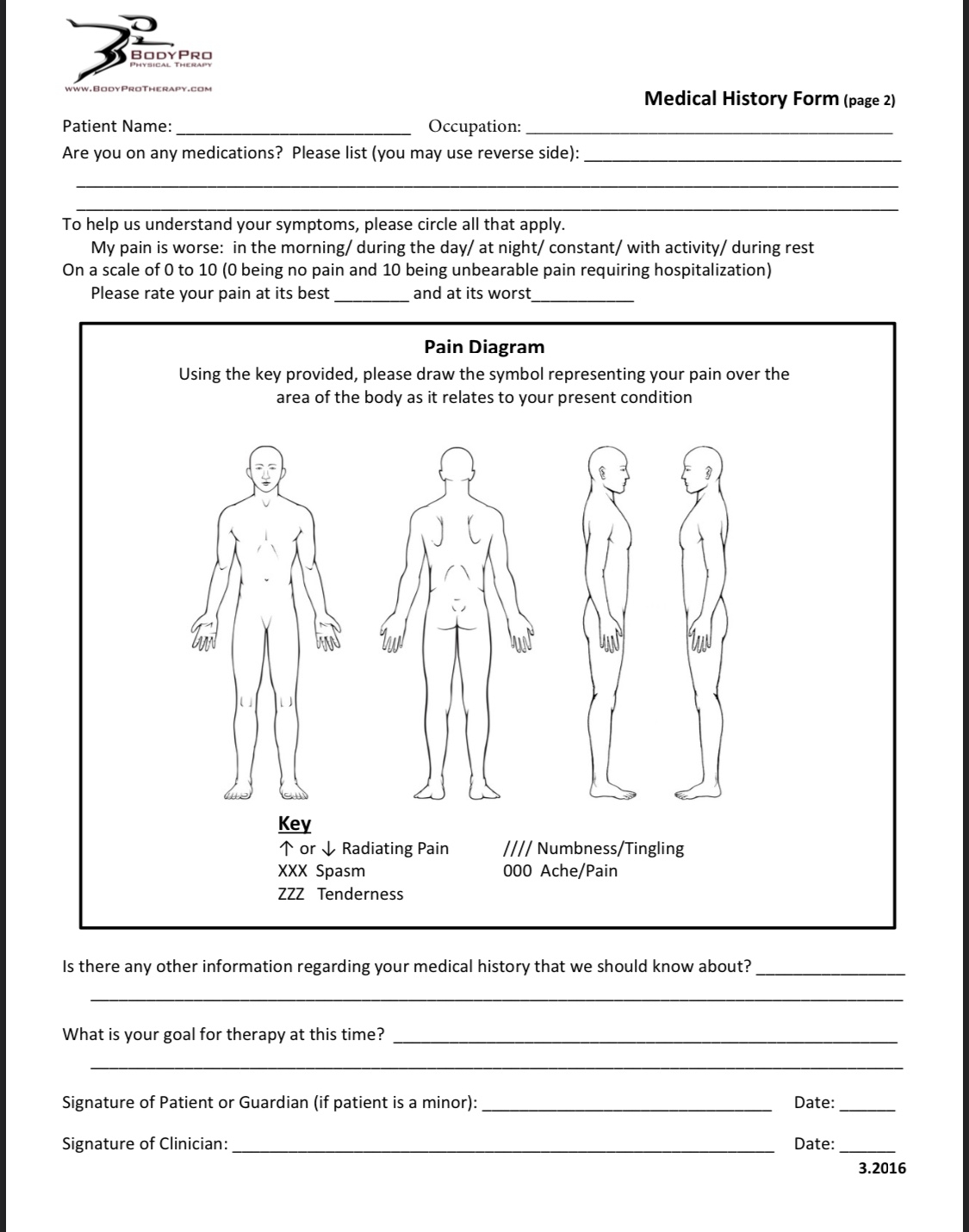 Medical History Form Page 1