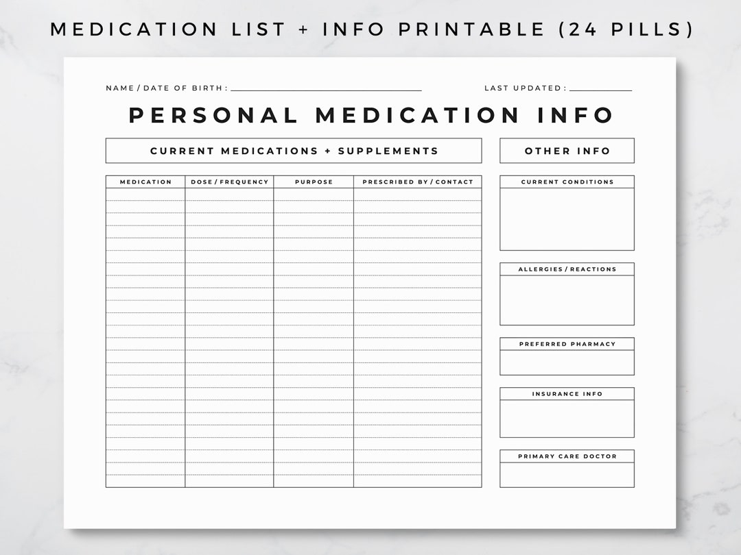 Free Printable Medication List Forms
