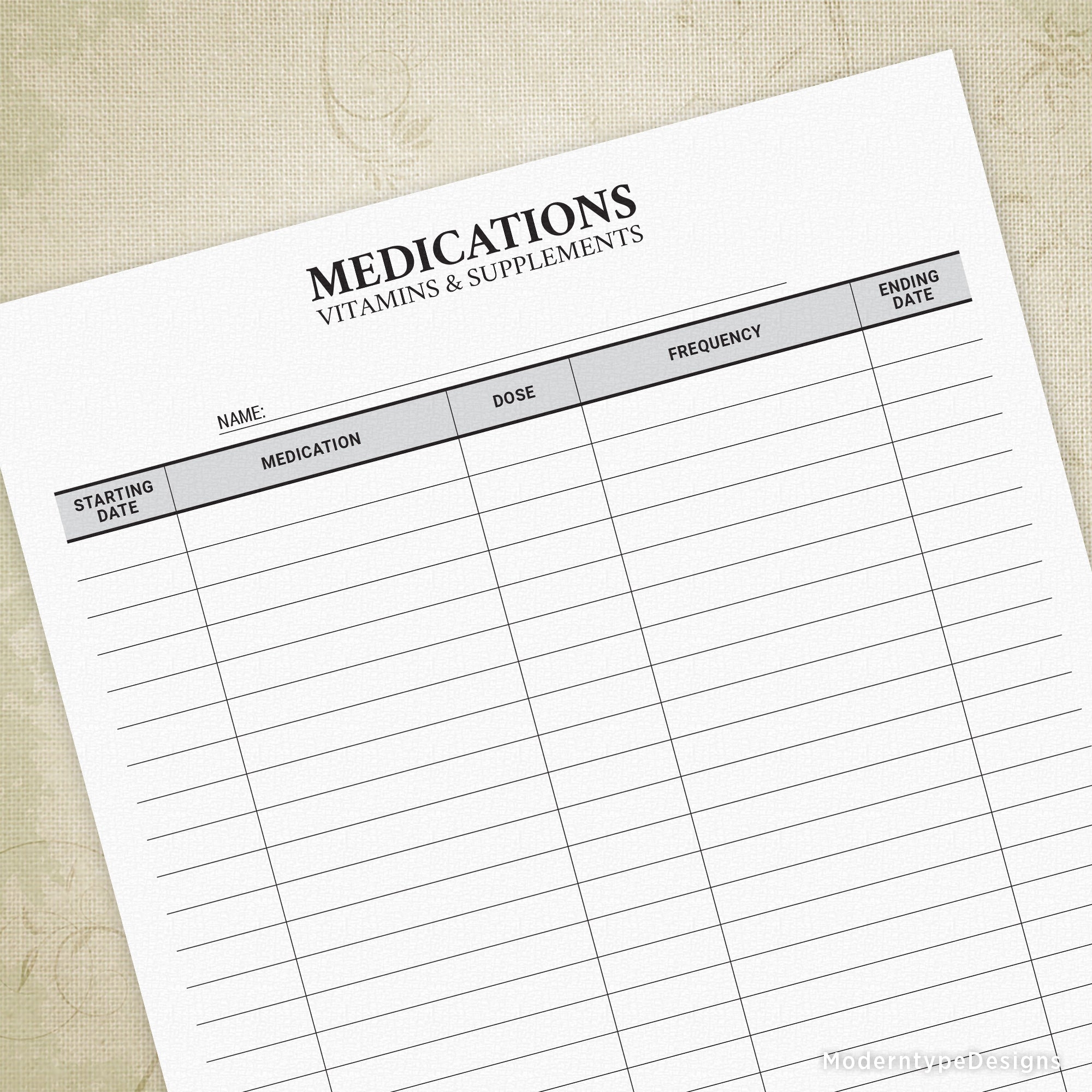 Medication List Printable Form