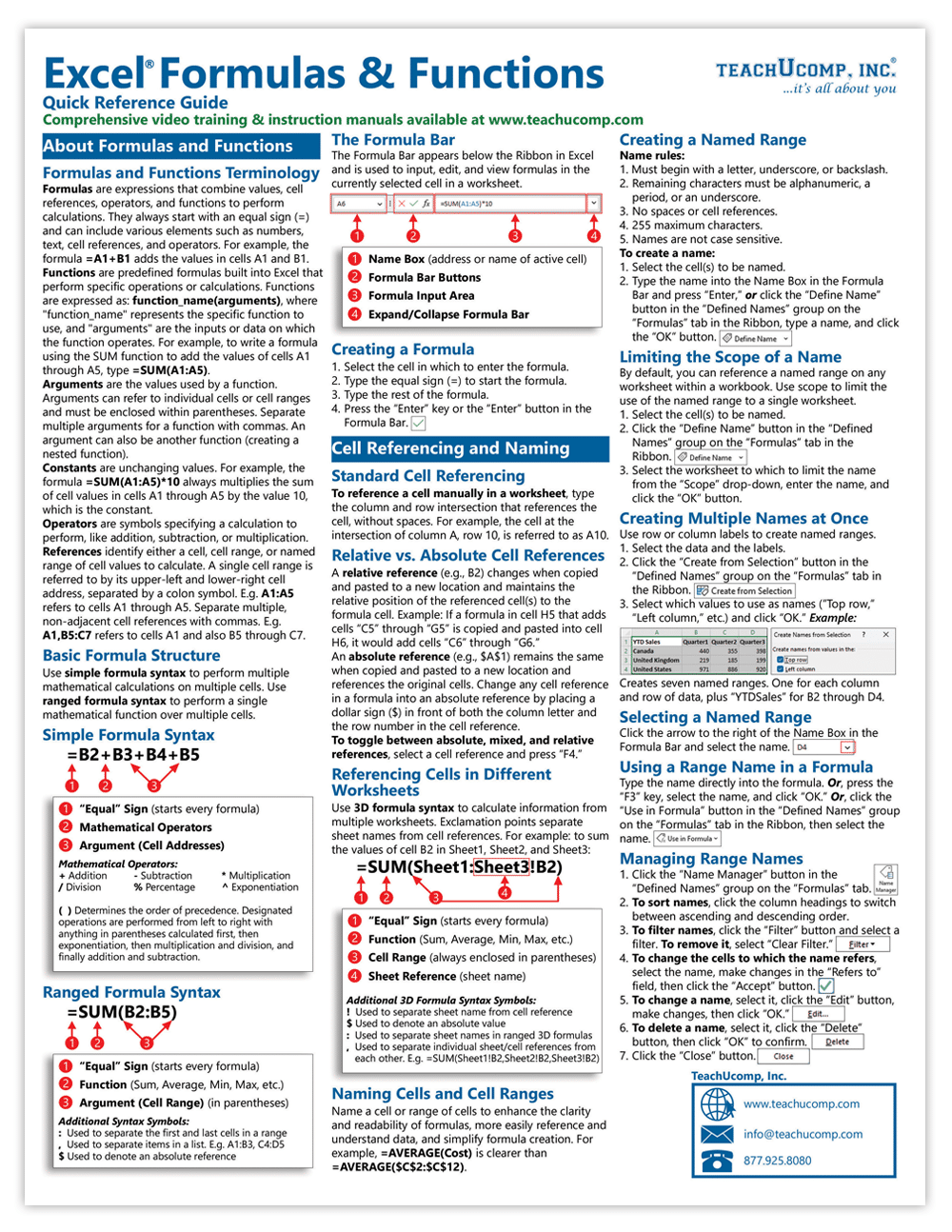 Microsoft Excel Formulas And Functions Quick Reference Guide TeachUcomp Inc 