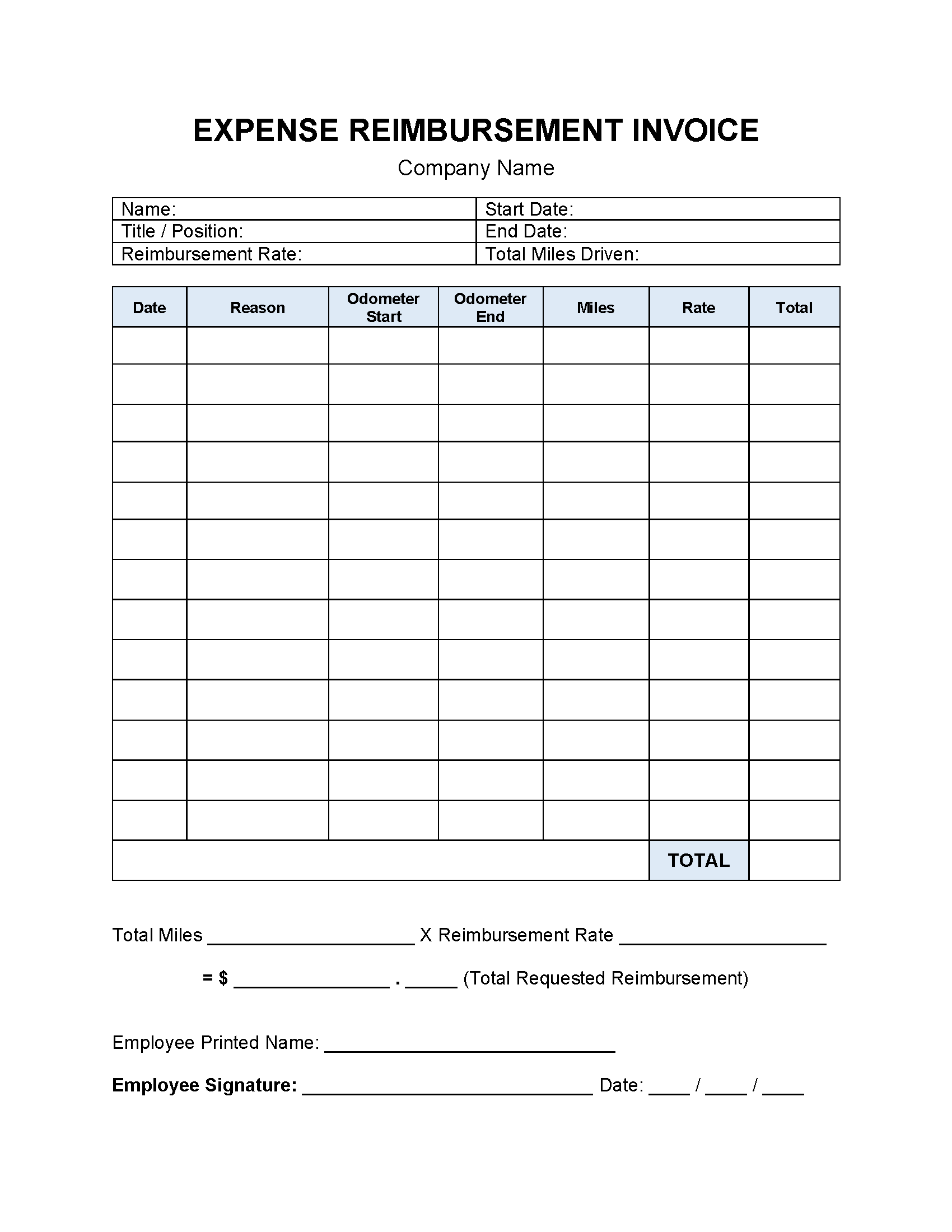 Mileage Reimbursement Invoice Template Invoice Maker