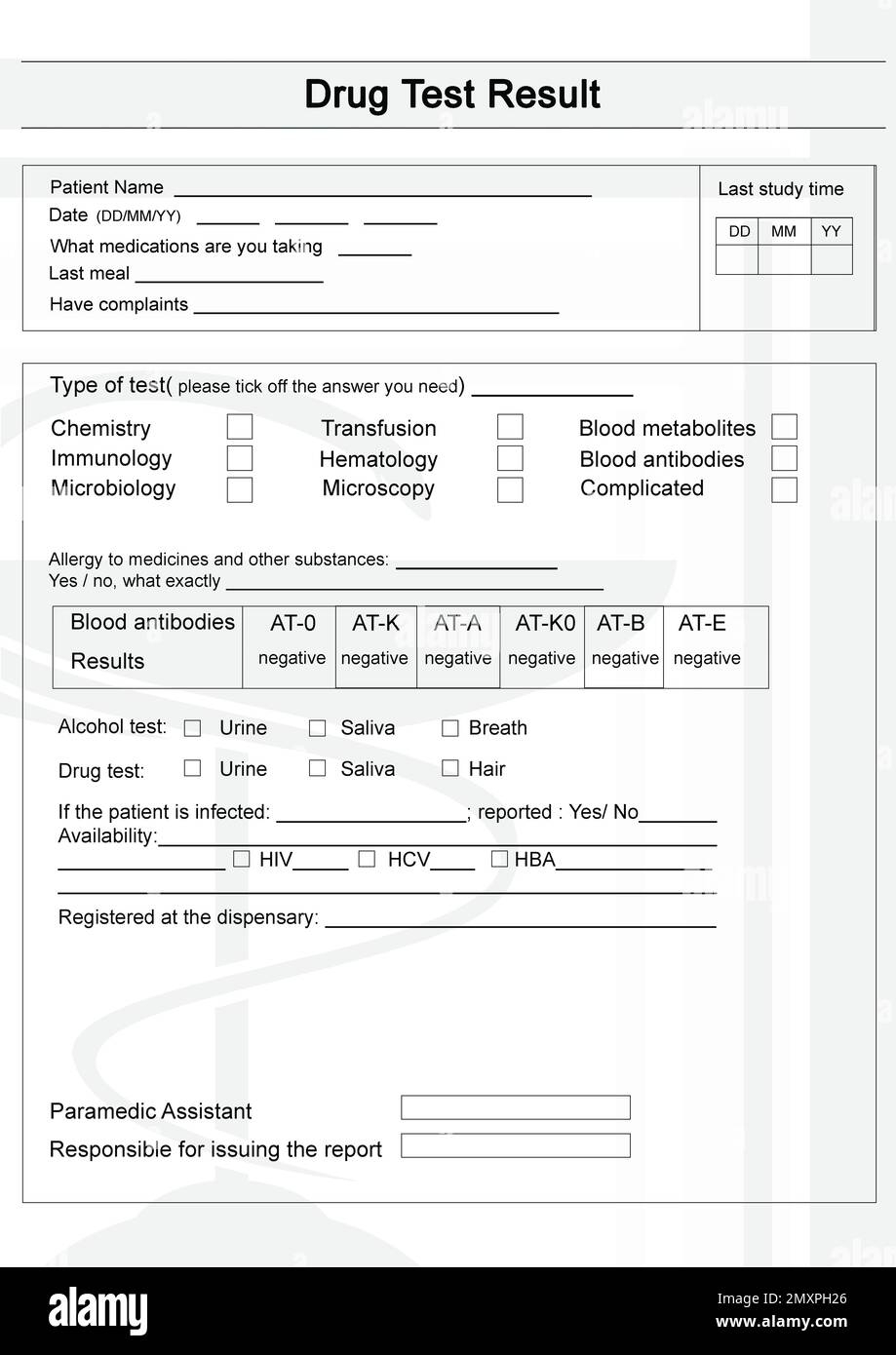 Modern Drug Test Form With Results Illustration Stock Photo Alamy