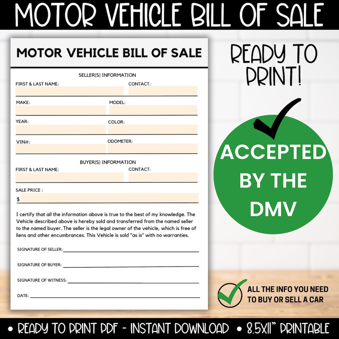 Free Printable Auto Bill Of Sale Form