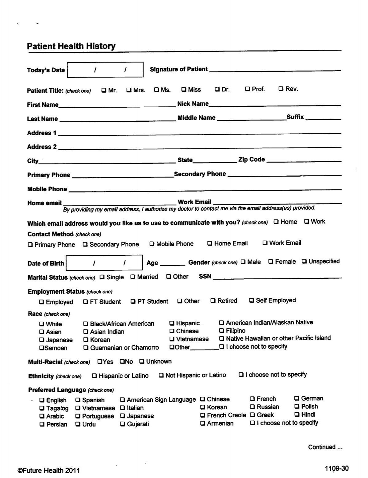 New Patient Demographic Form FEMALES 