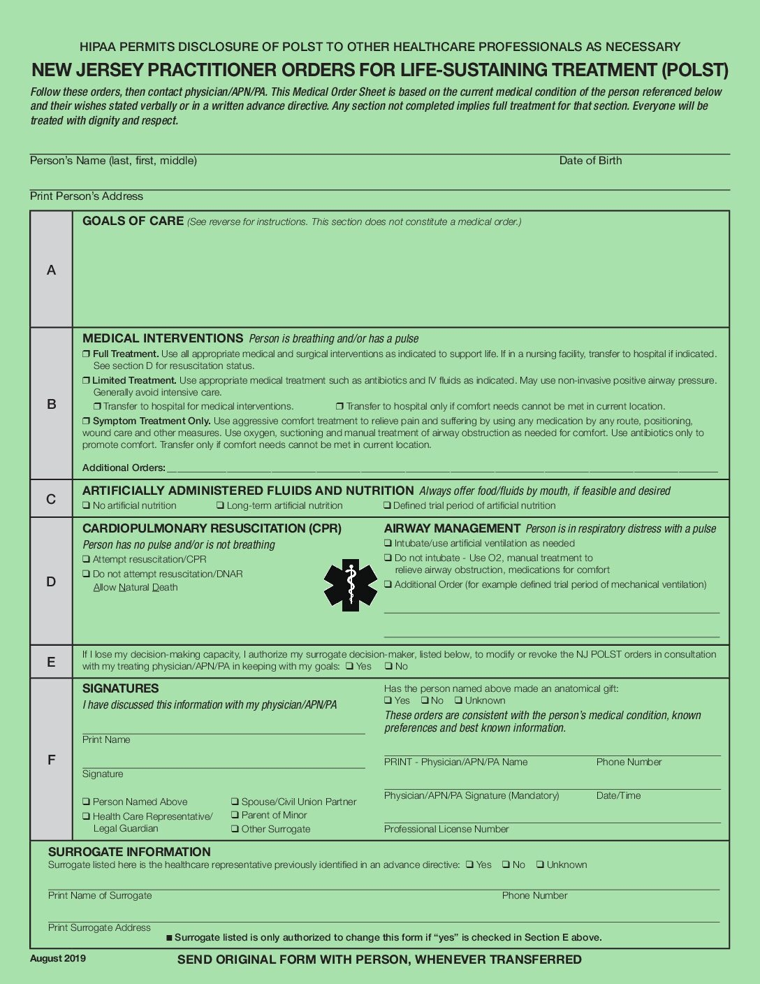 NJ POLST Form Delaware Valley Accountable Care Organization