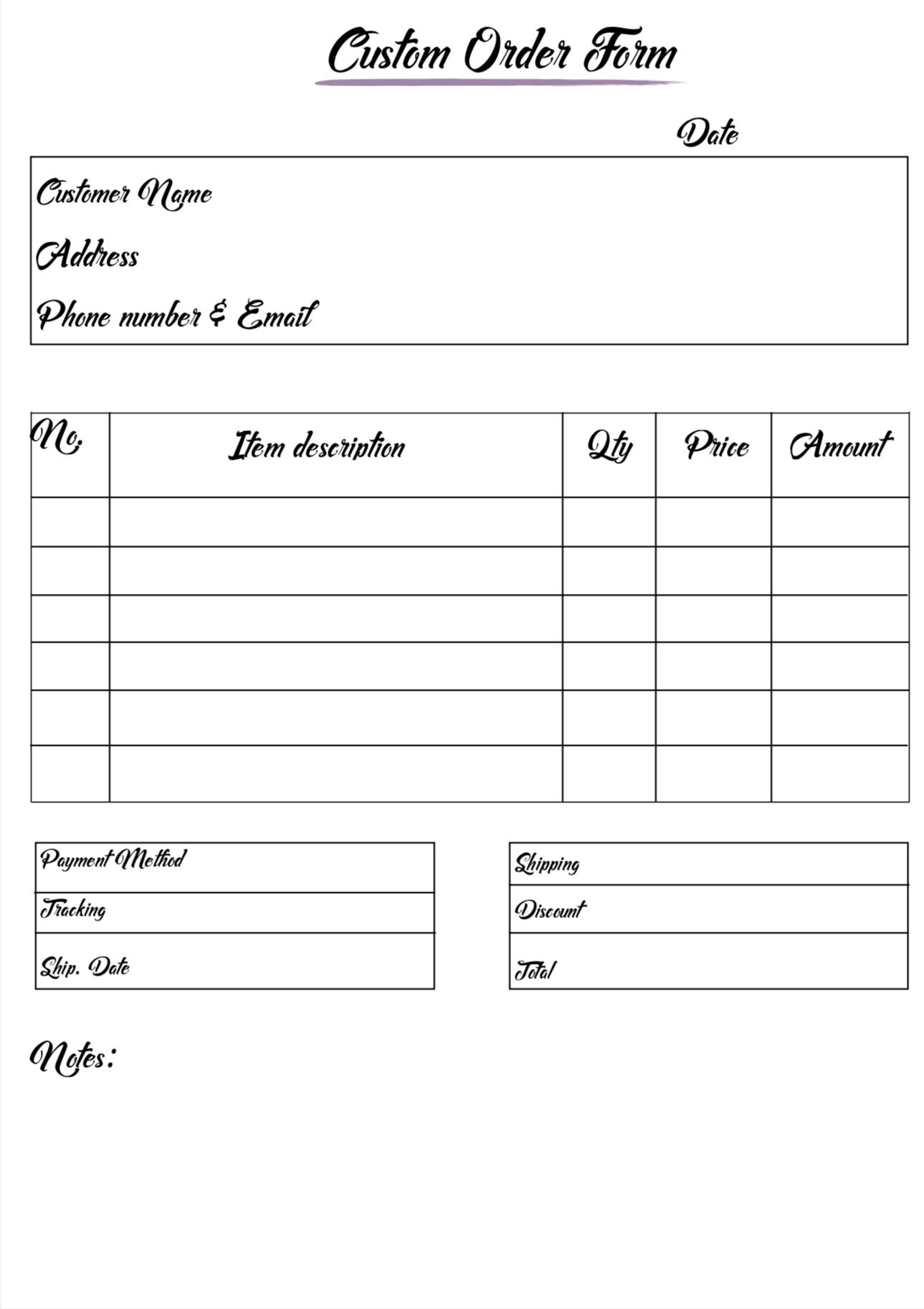 Order Form Printable Custom Order Instant Download Small Business Templates Goodnotes Template Digital Order Form Special Order Sheet Etsy UK