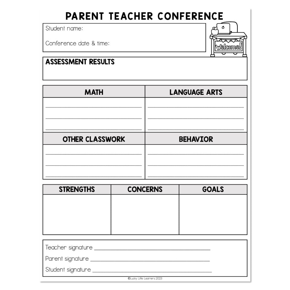 Parent Teacher Conference Organizer Form Lucky Little Learners