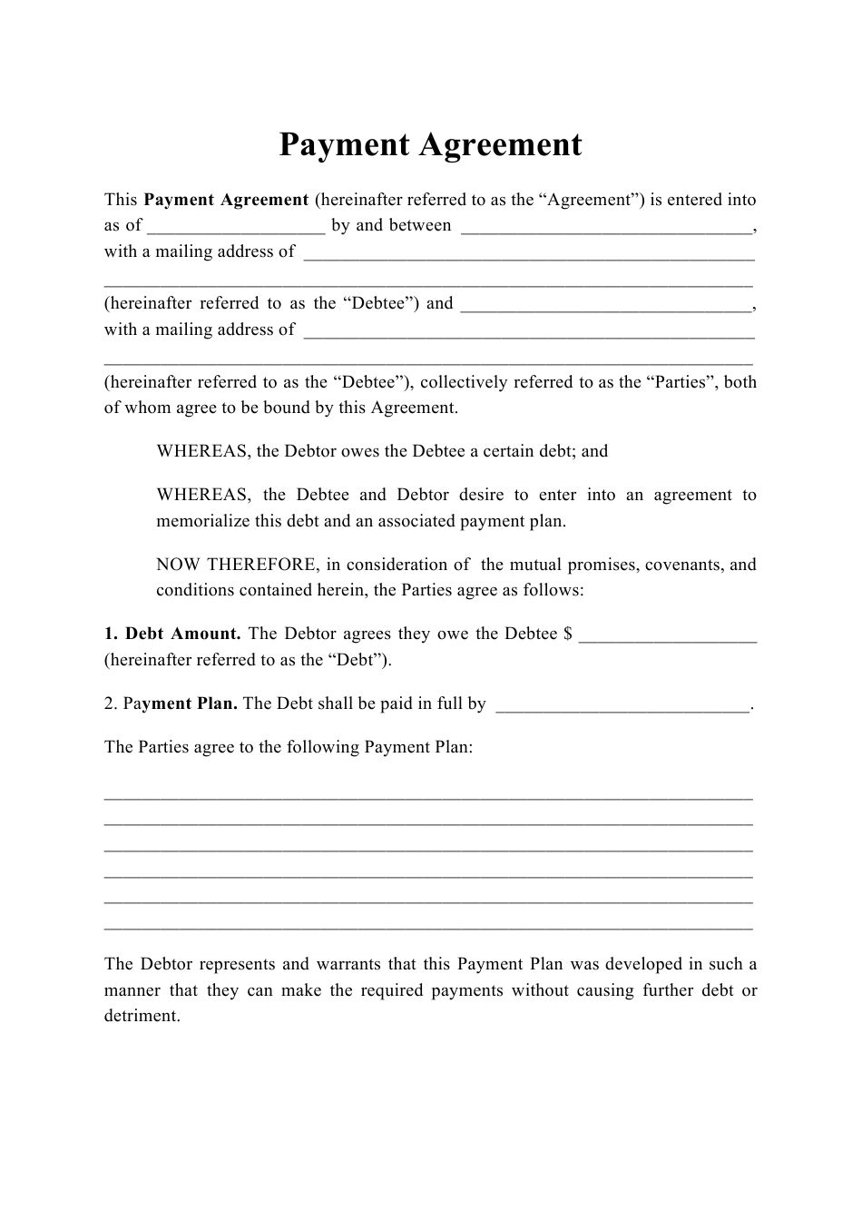 Payment Agreement Template Fill Out Sign Online And Download PDF