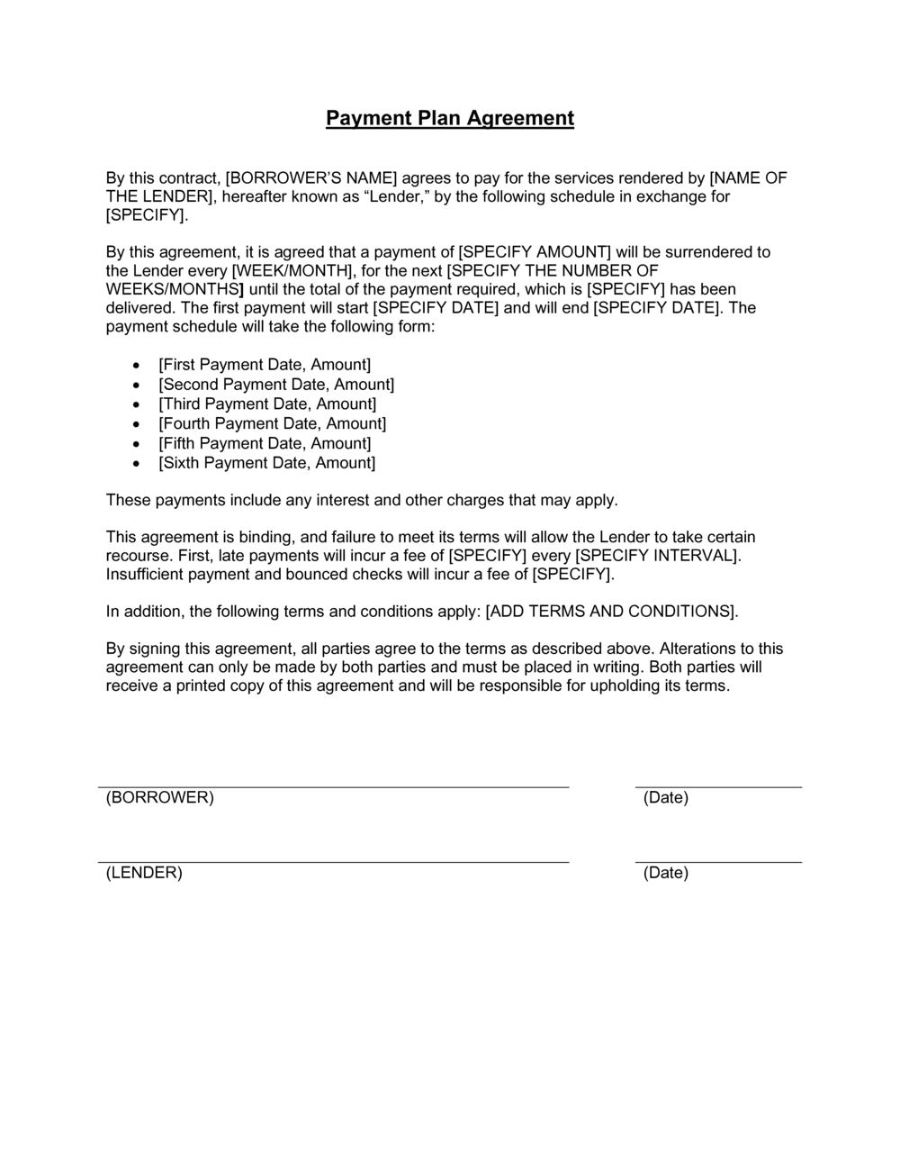 Printable Payment Agreement Form