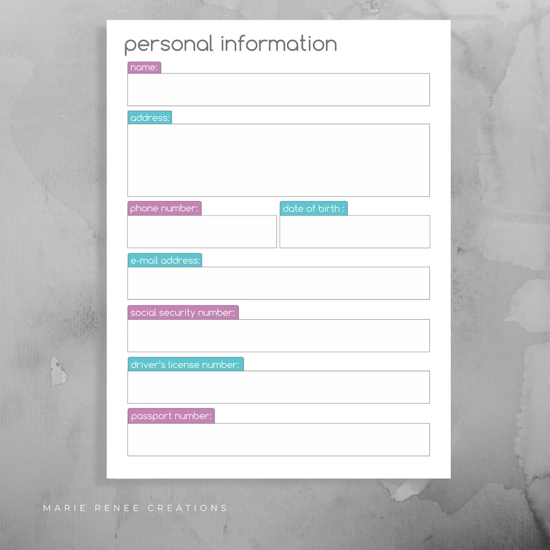 Printable Basic Personal Information Form Pdf