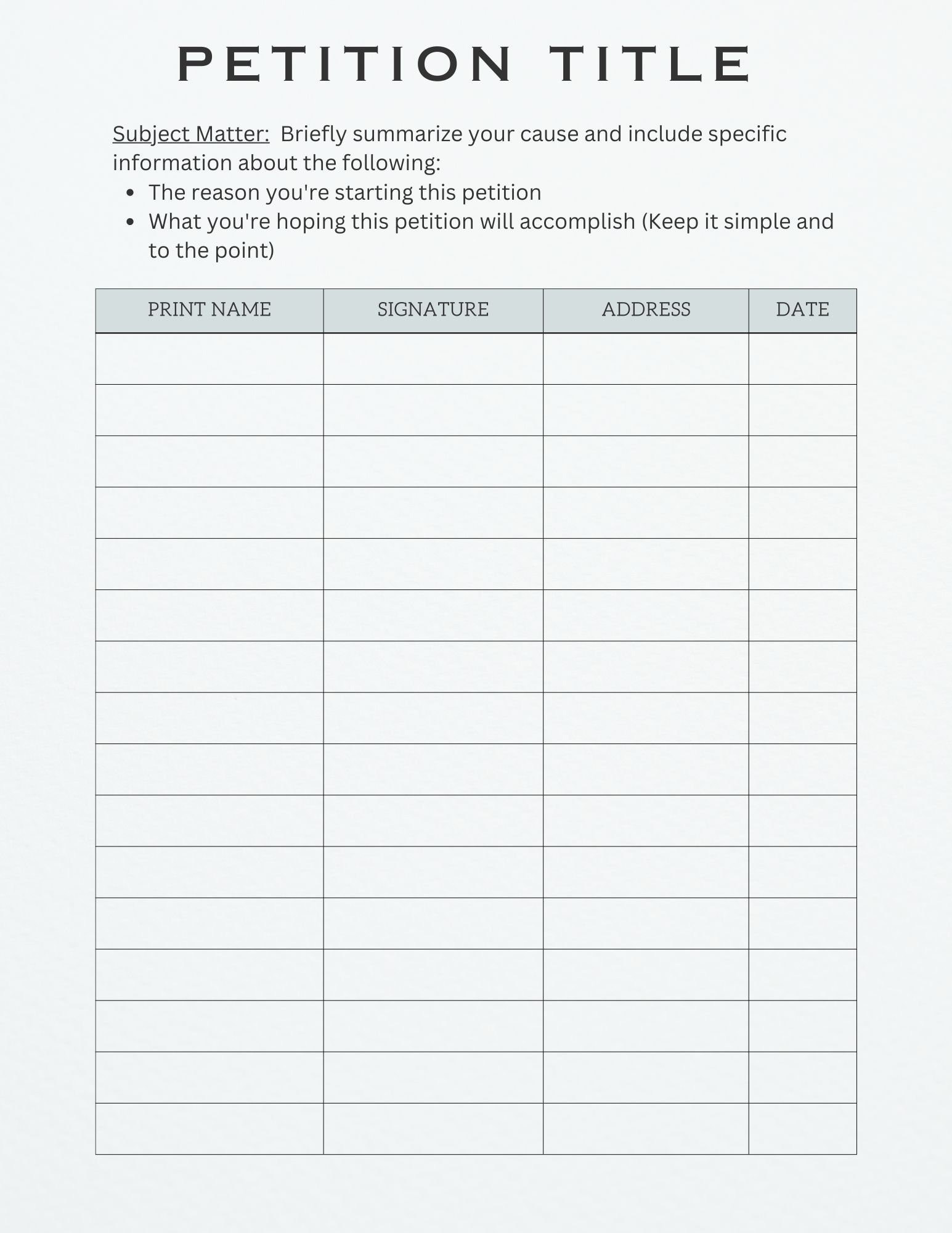 Petition Template Editable Digital Download Canva Petition Sign Up Sheet Charity Petition Petition Paper Editable Canva Template Legal Etsy