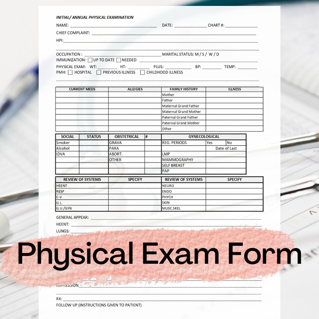Physical Exam Form Template Initial Annual Physical Examination Printable Editable Instant Download Medical Doctor s Office Excel Etsy UK