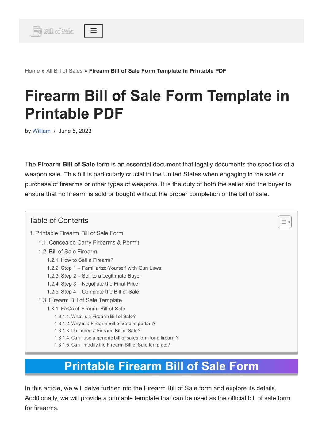 PPT Firearm Bill Of Sale Form Template In Printable PDF PowerPoint Presentation ID 12340383