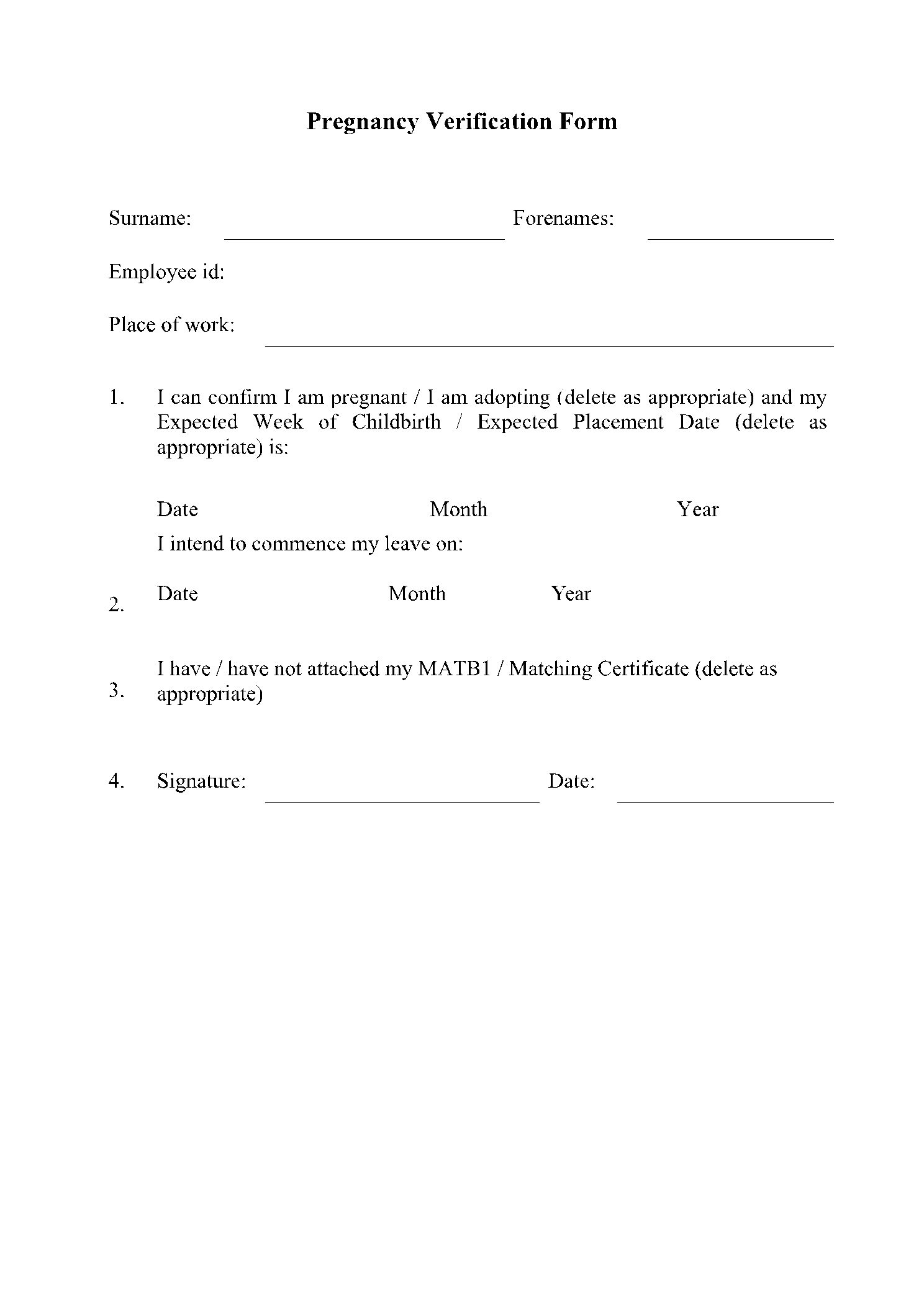 Pregnancy Verification Form Free Template CocoSign