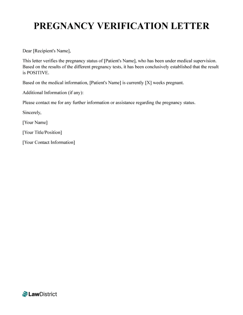 Pregnancy Verification Letter Proof Of Pregnancy LawDistrict