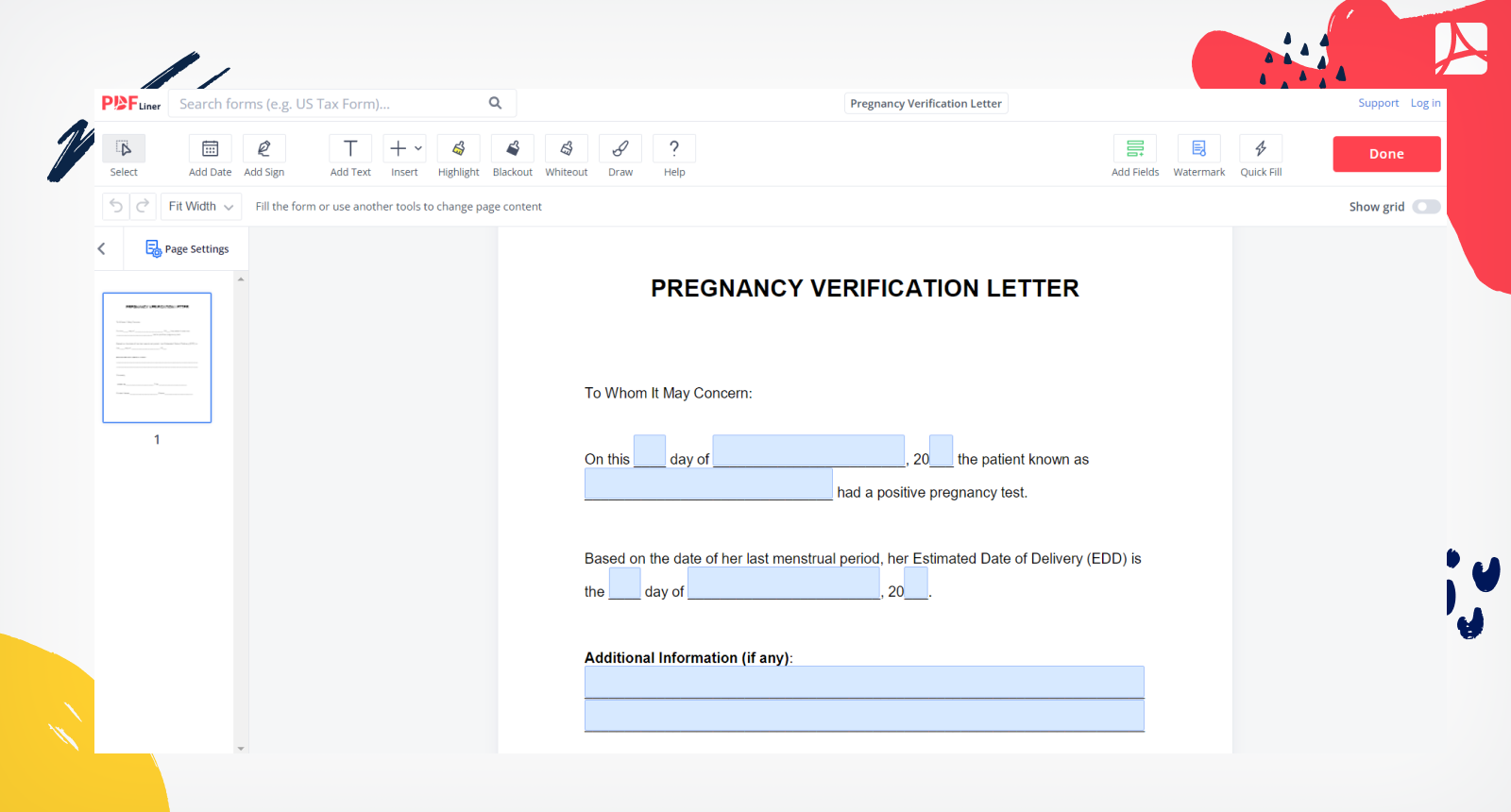 Pregnancy Verification Letter Sign Form Online PDFliner