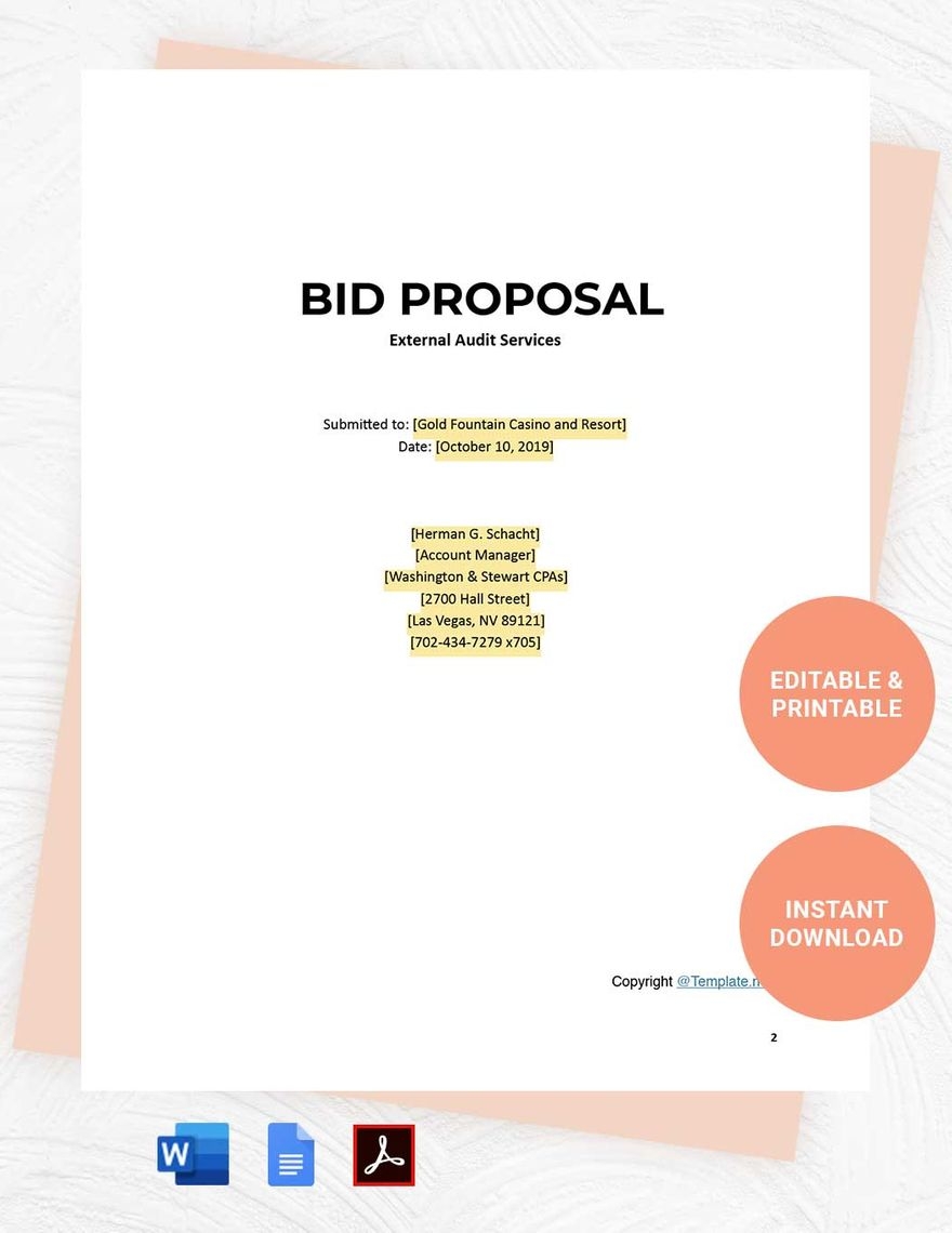Printable Bid Proposal Template In Word Pages Google Docs Download Template