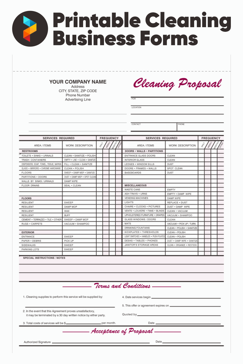 Printable Cleaning Business Forms Cleaning Business Free Printable Cleaning Estimate Template