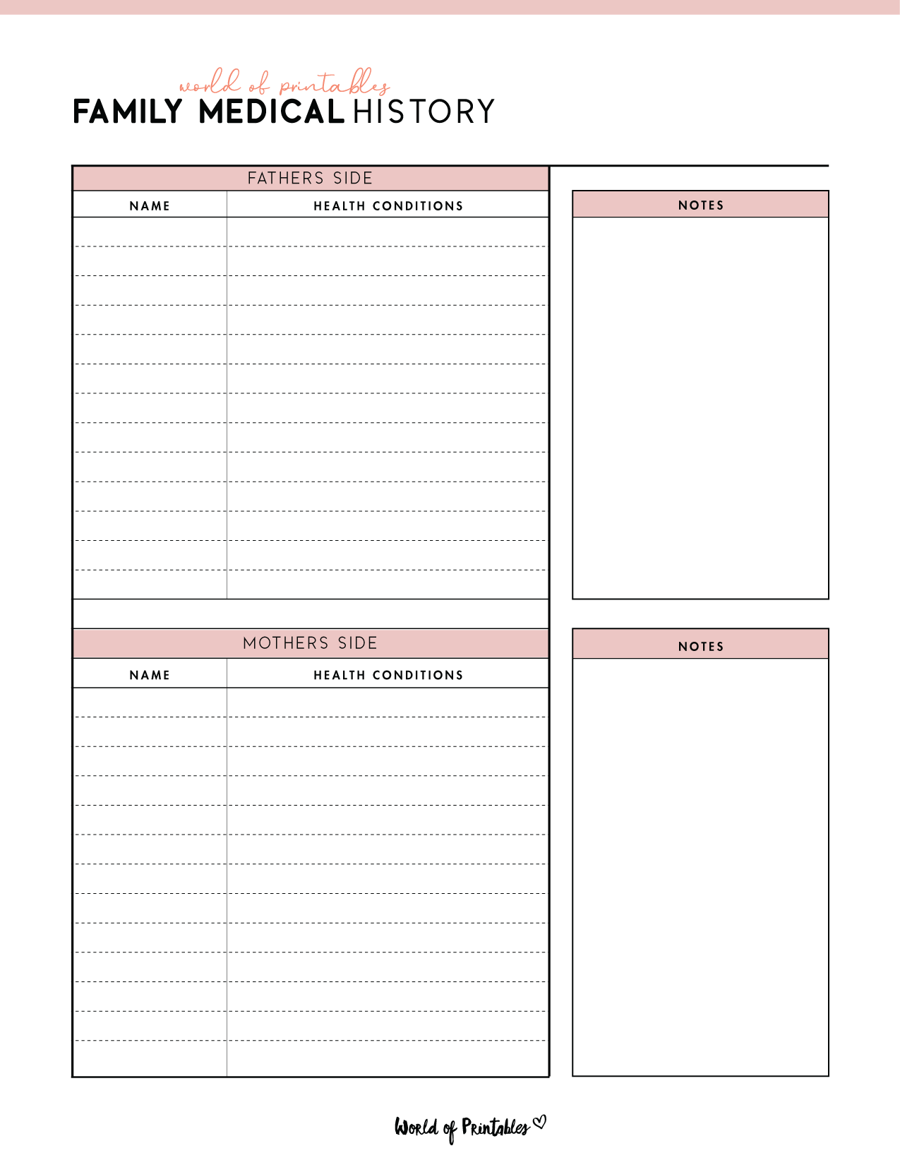 Printable Family Medical History Template World Of Printables