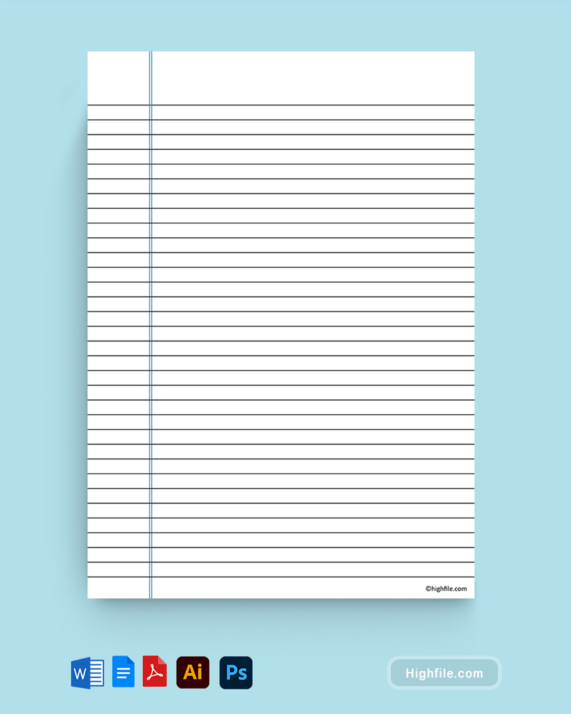 Printable Notebook Paper Template Word PDF Google Docs Adobe Illustrator Adobe Photoshop Highfile