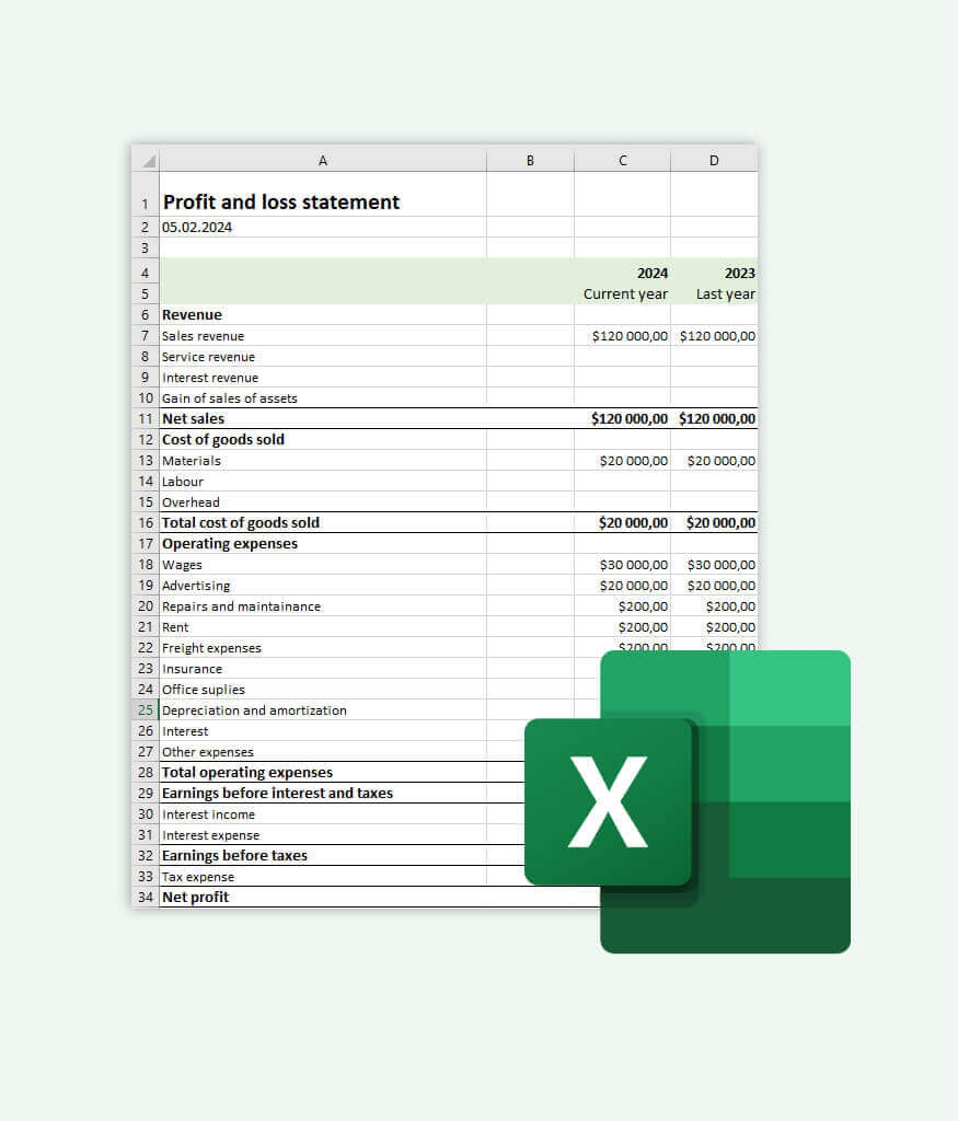Printable Profit And Loss Form