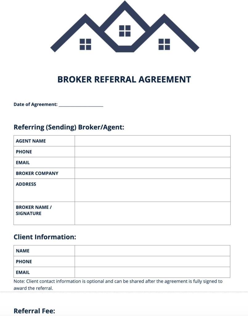 Real Estate Broker Agent Referral Forms Templates Referrals io