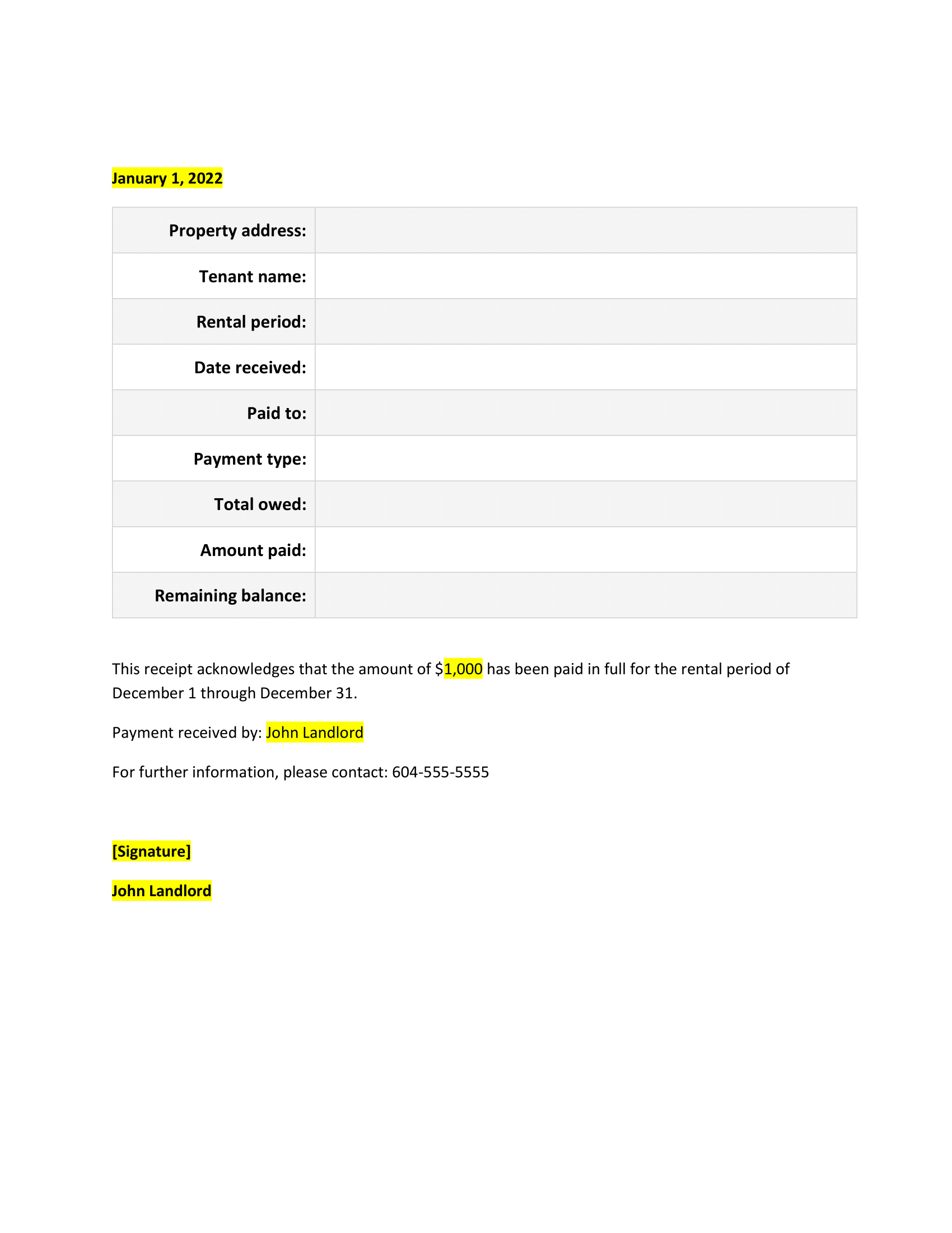 Rent Receipt Free Template Guide Square One