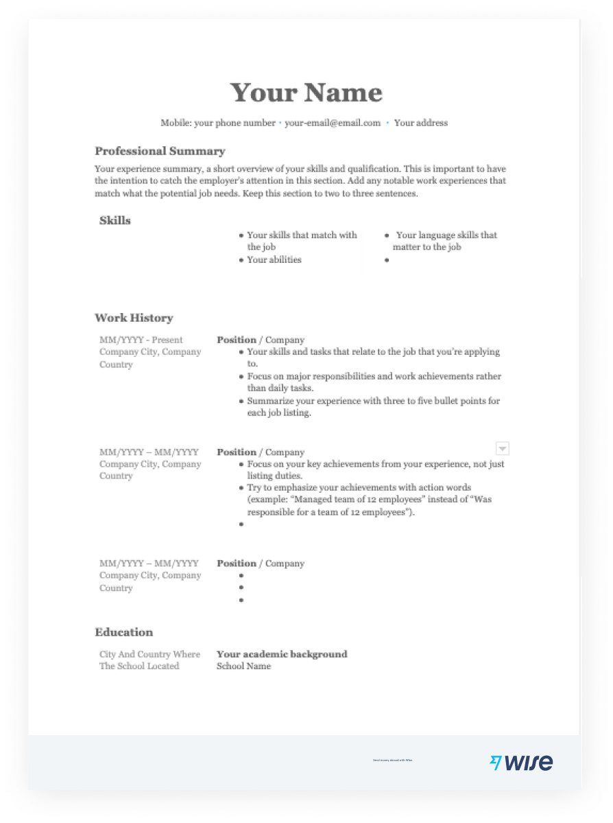 Free Printable Resume Forms
