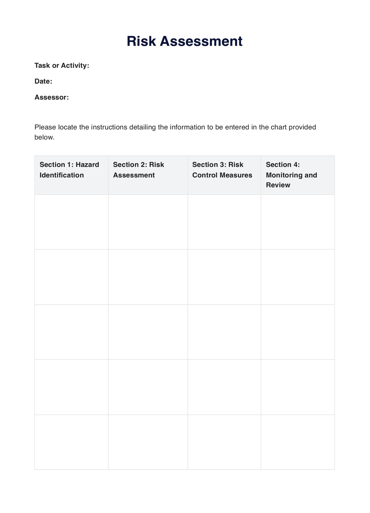 Risk Assessment Template Example Free PDF Download