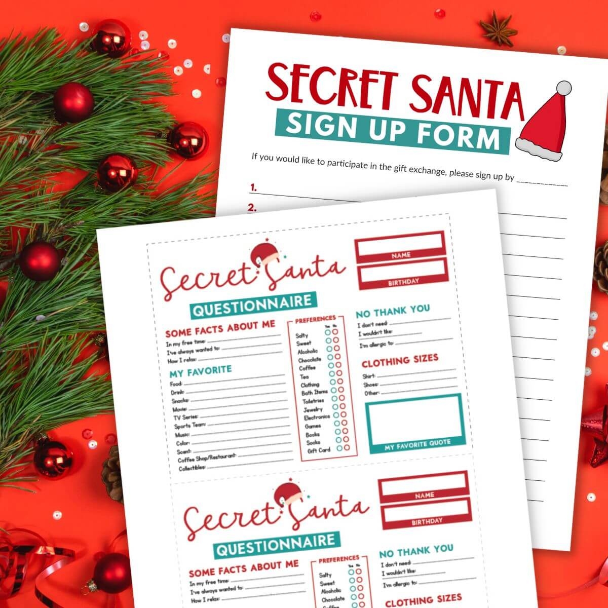 Secret Santa Forms Free Printable