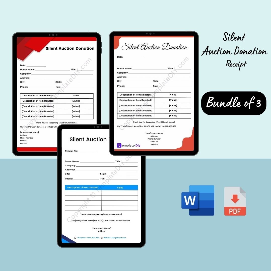 Silent Auction Donation Receipt Printable Template Pdf Word