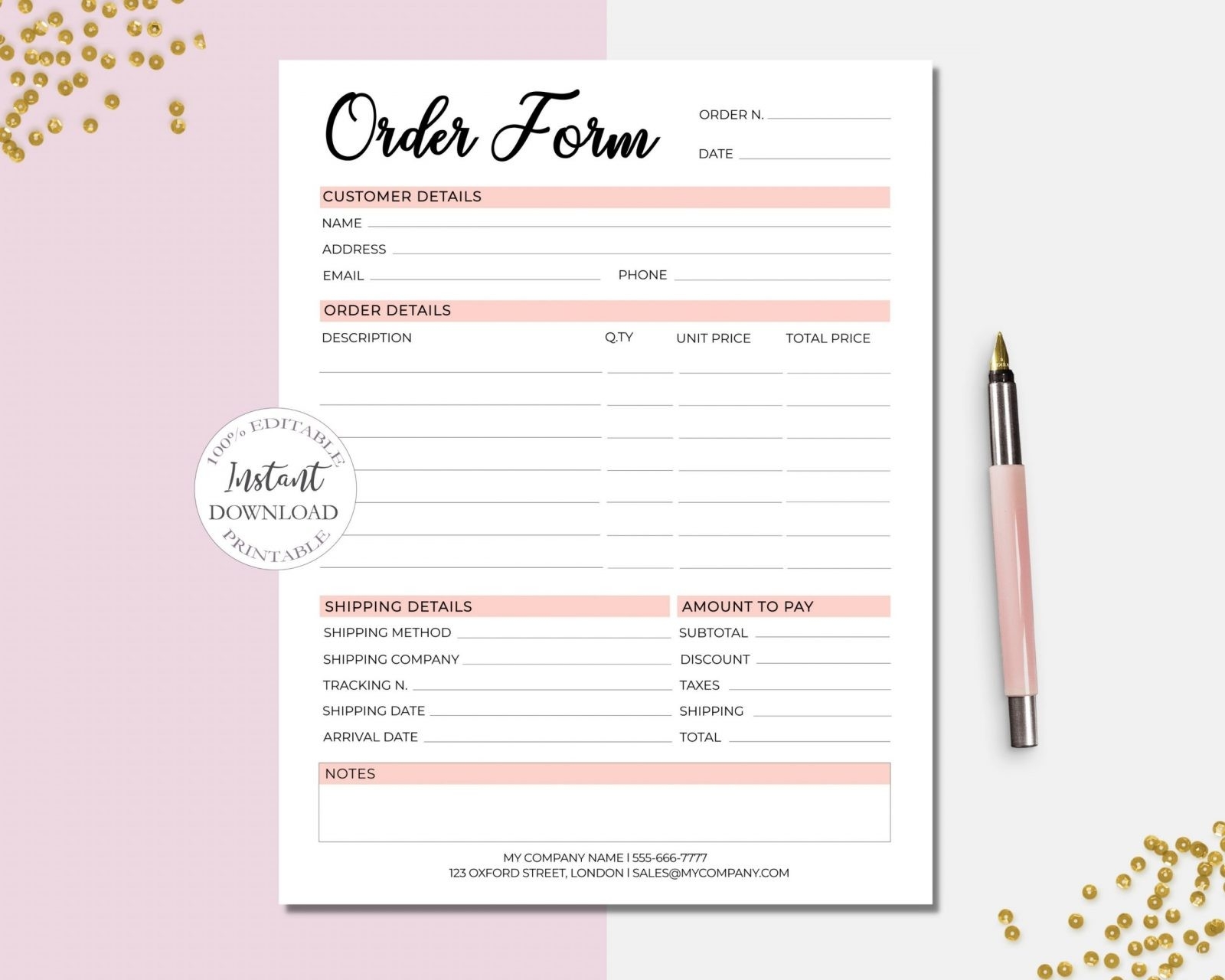 SunRayArt Designs Editable Order Form Template