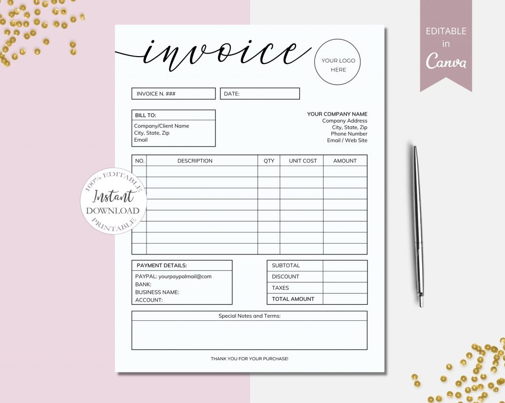SunRayArt Designs Invoice Editable Template Small Business Forms