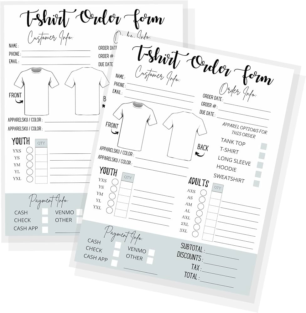 T Shirt Customized Order Form Hoodie Template Business Invoice 75 Pack 8 5 X 11 Inch Logbook Printable For Small Business New Orders Vinyl Stickers Sublimation Amazon de Stationery Office Supplies