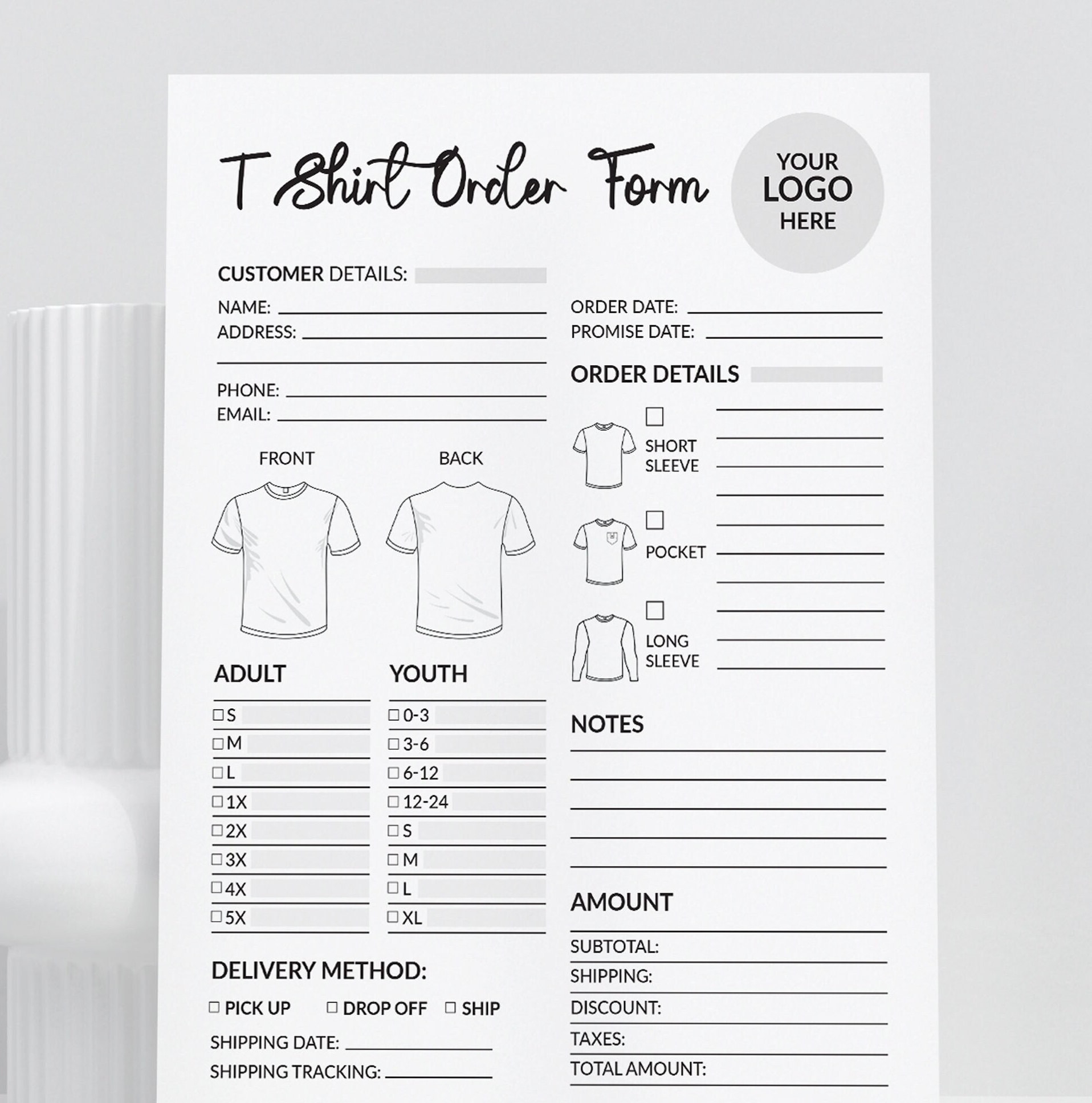T shirt Order Form Custom Shirt Order Form Editable Canva Template Printable Forms Apparel Order Form Shirt Purchase Order Forms Etsy