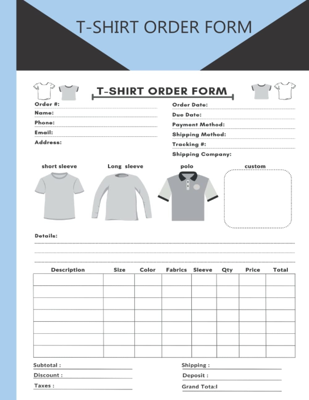 Custom Sweatshirt Order Form Template Free Printable
