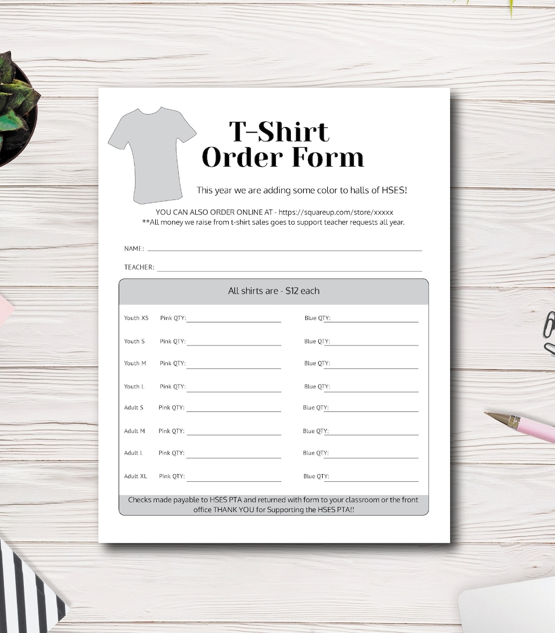 T shirt Order Form Template PTA PTSA PTO Church Fundraiser Flyer Template Printable File Edit Yourself Easy To Use Template Etsy