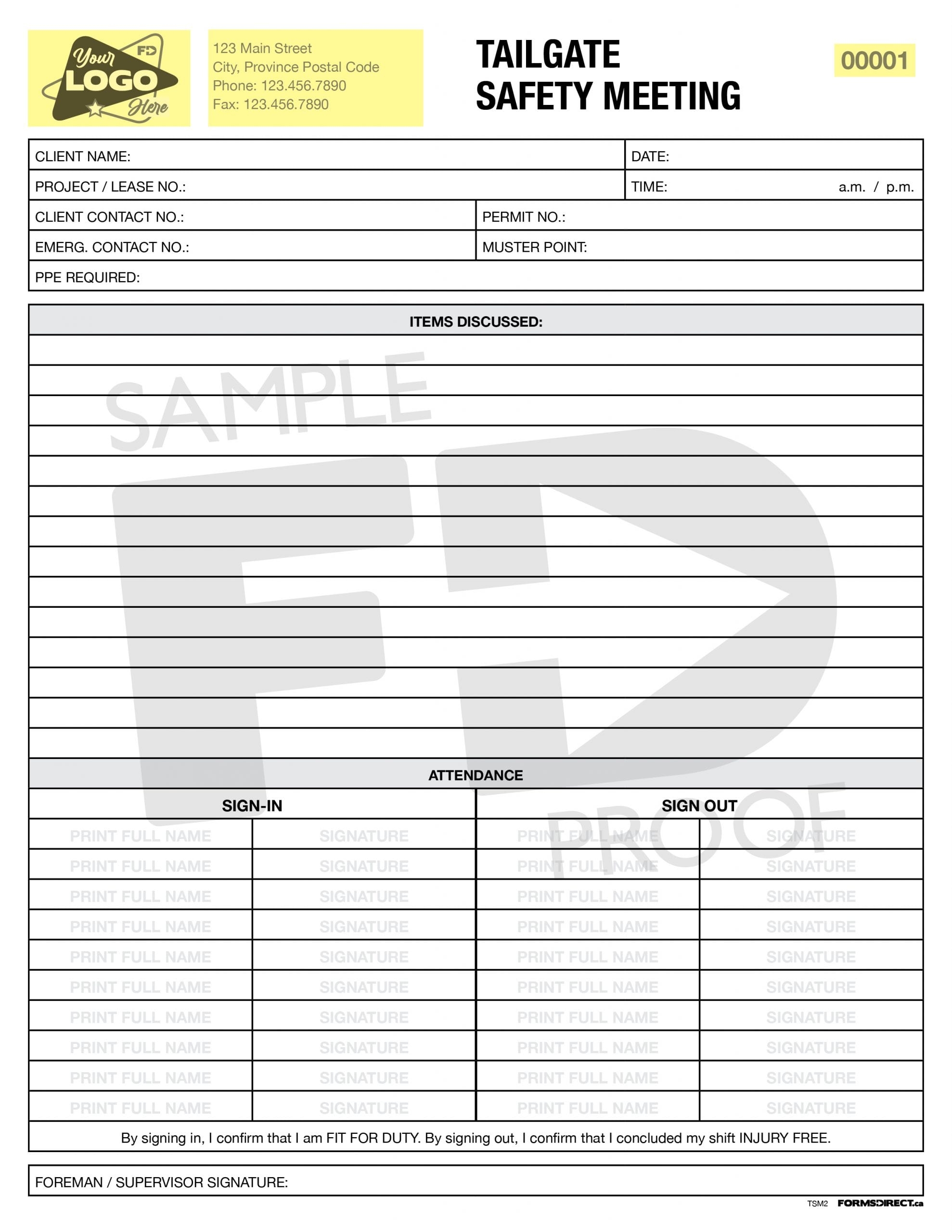 Tailgate Safety Meeting TSM2 Custom Safety Form Forms Direct