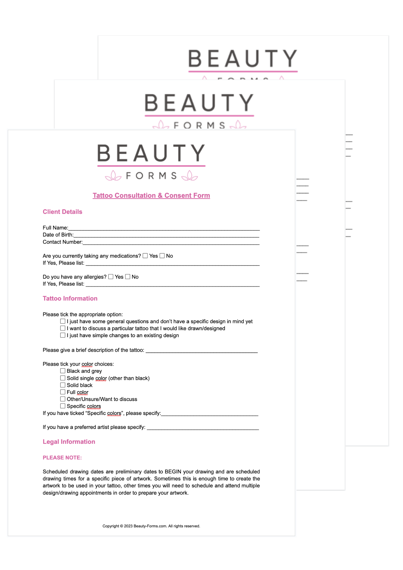 Tattoo Consent PDF Template Printable PDF Download