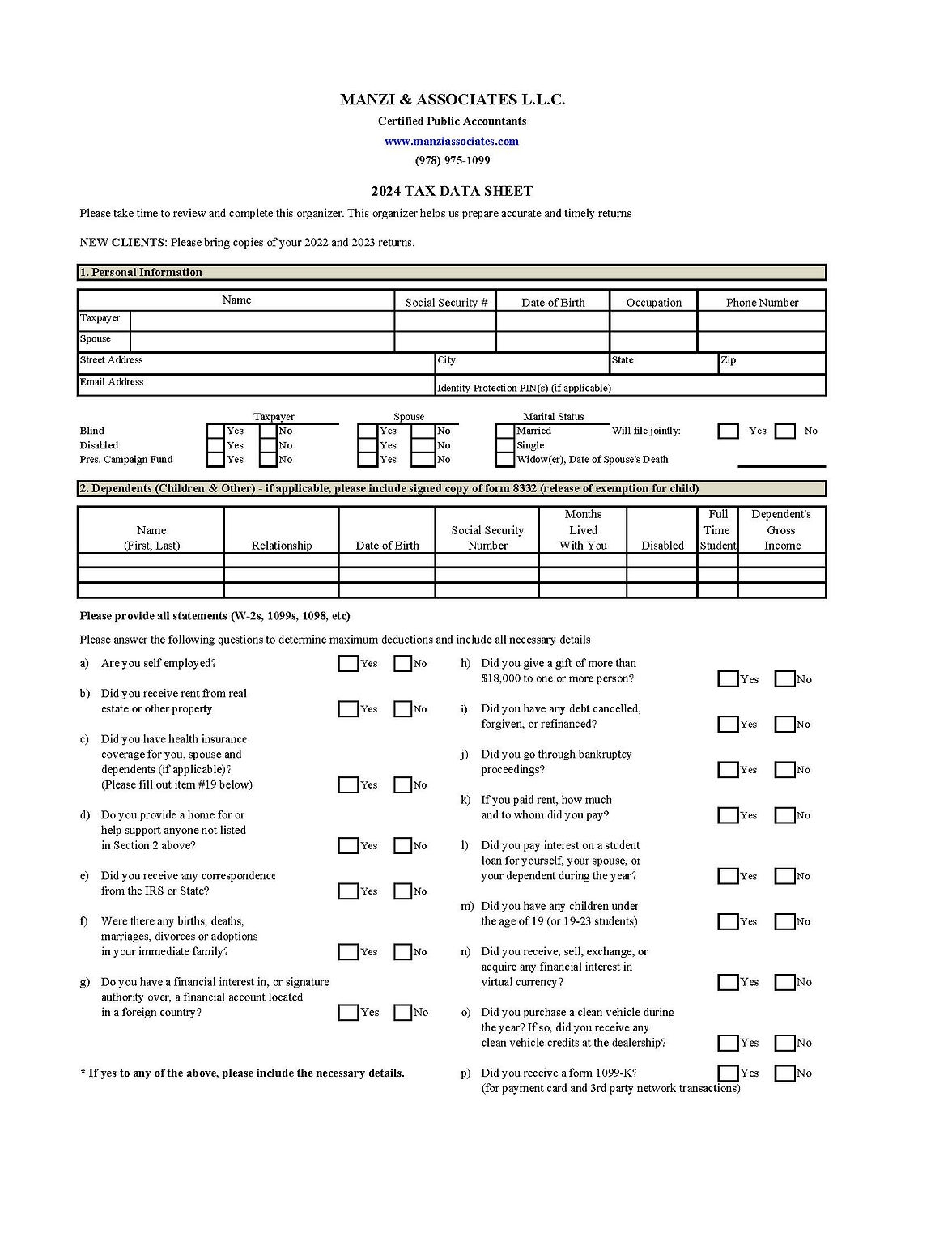 TAX DATA SHEET Manziassociates