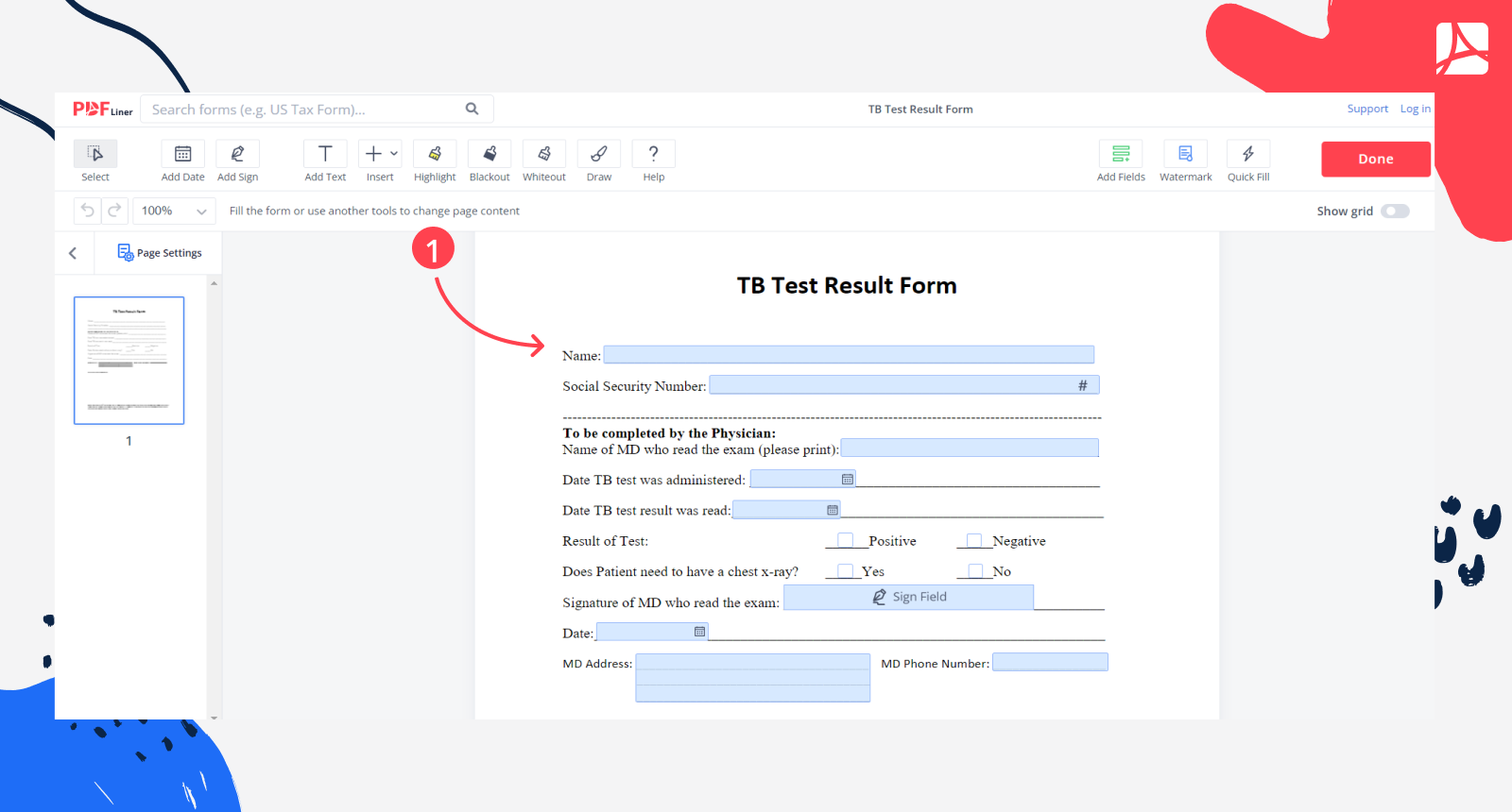 TB Test Result Form Sign TB Test Online PDFliner