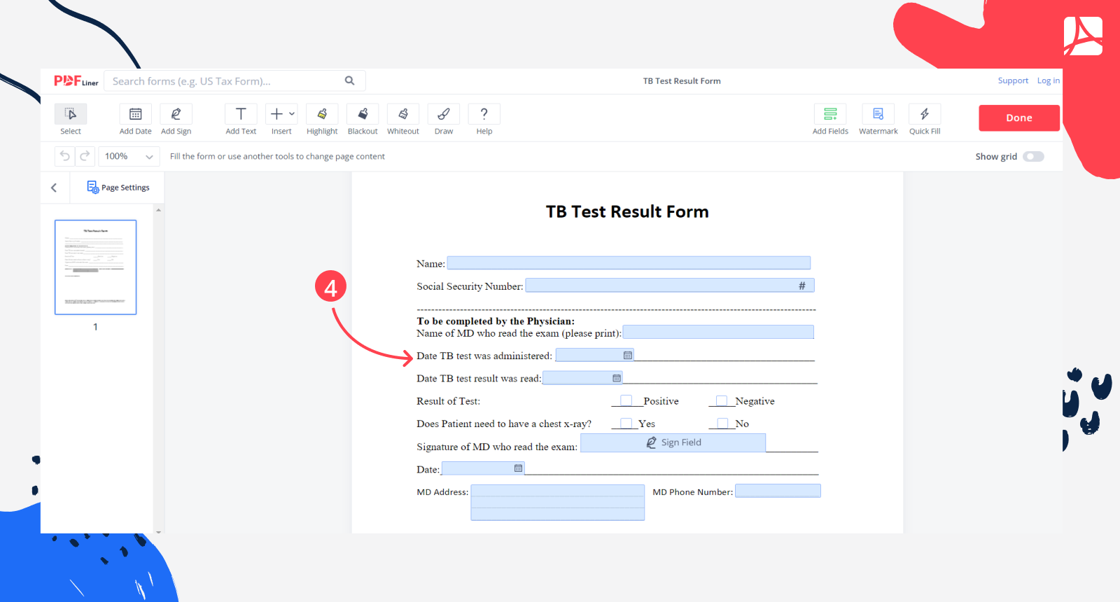 TB Test Result Form Sign TB Test Online PDFliner