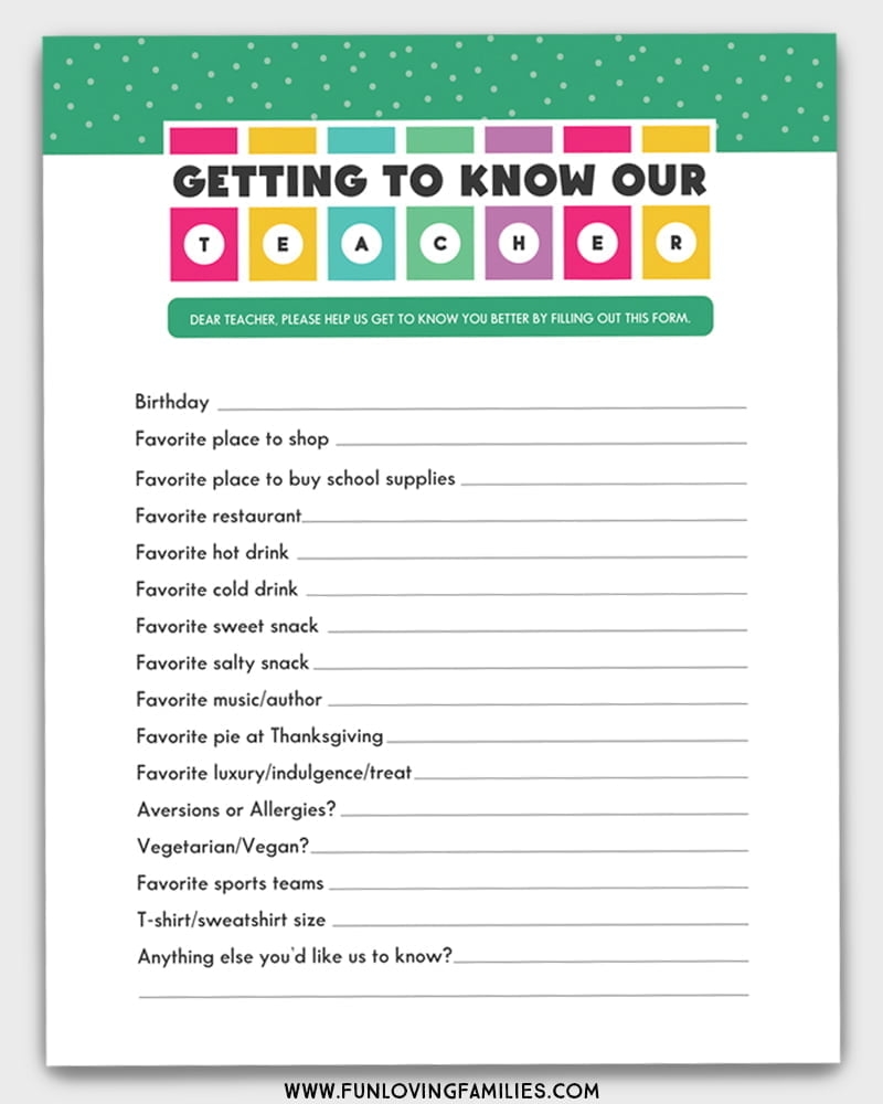 Teachers Favorite Things Form Printable Printable Design Resources