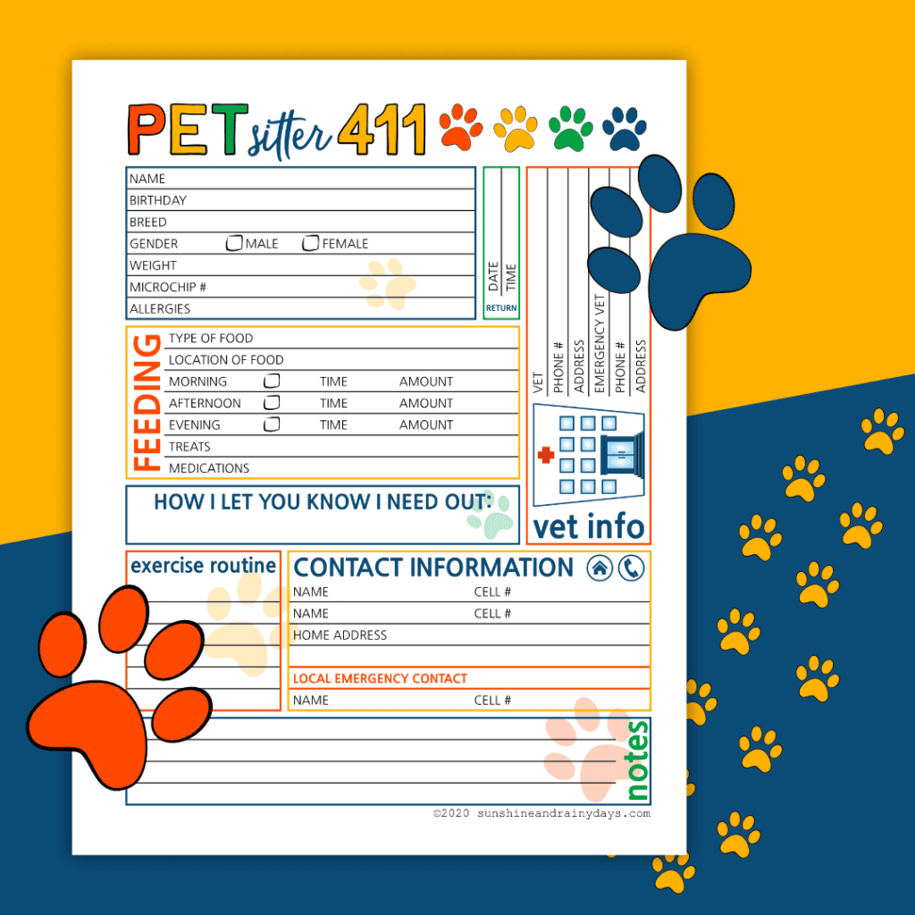 The Ultimate Pet Sitter Printable Sunshine And Rainy Days