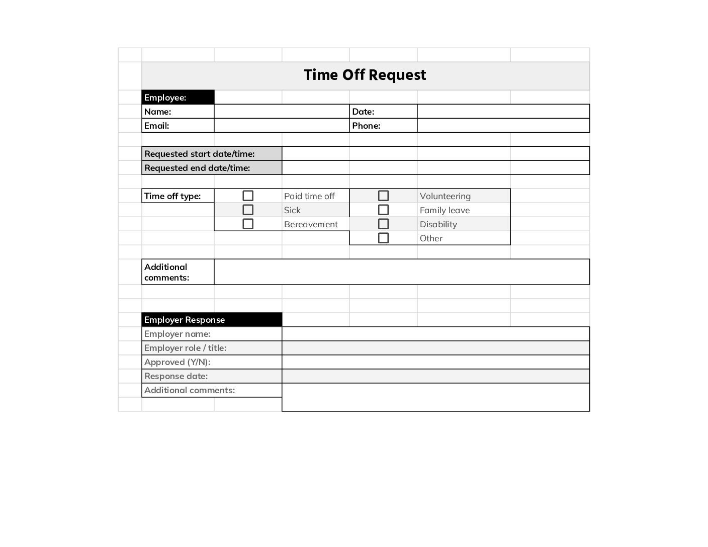 Printable Time Off Request Form