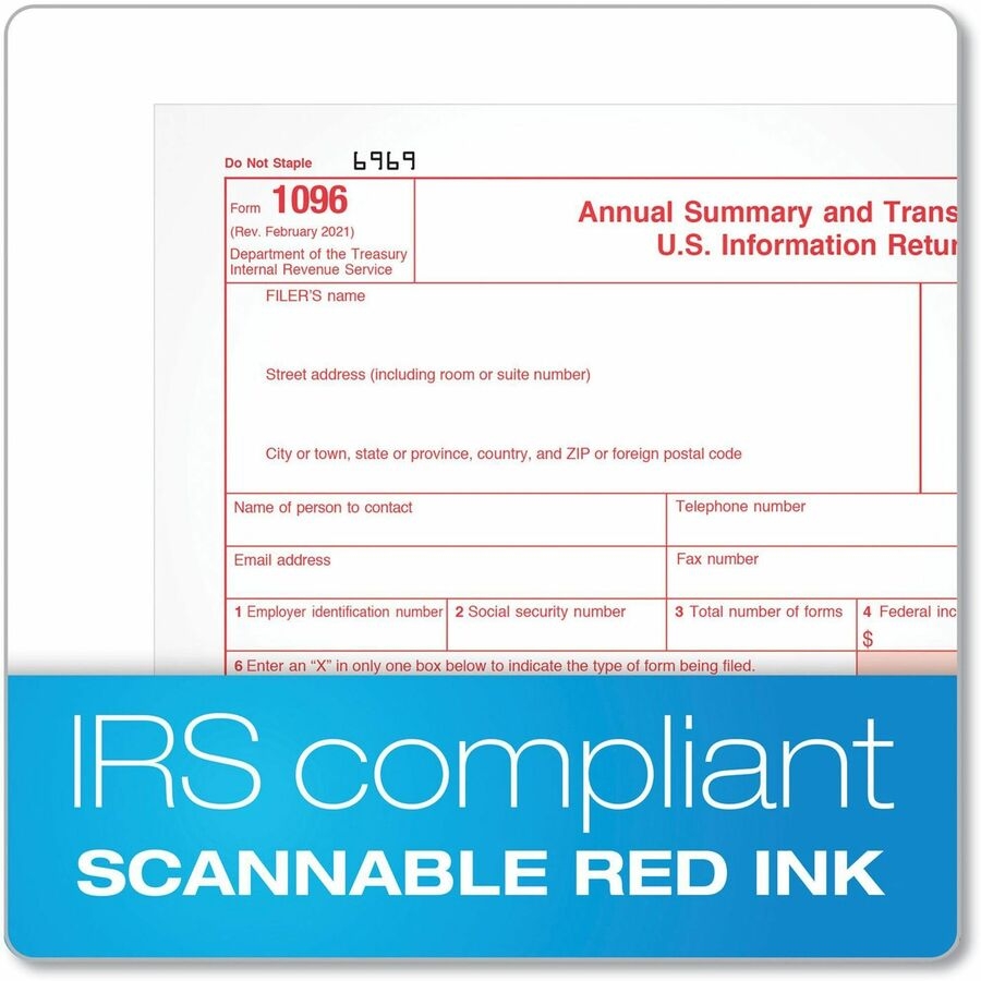 TOPS 1096 Tax Form 2 PartCarbonless Copy 8 50 X 11 Sheet Size White White Sheet s 10 Pack A F Smith